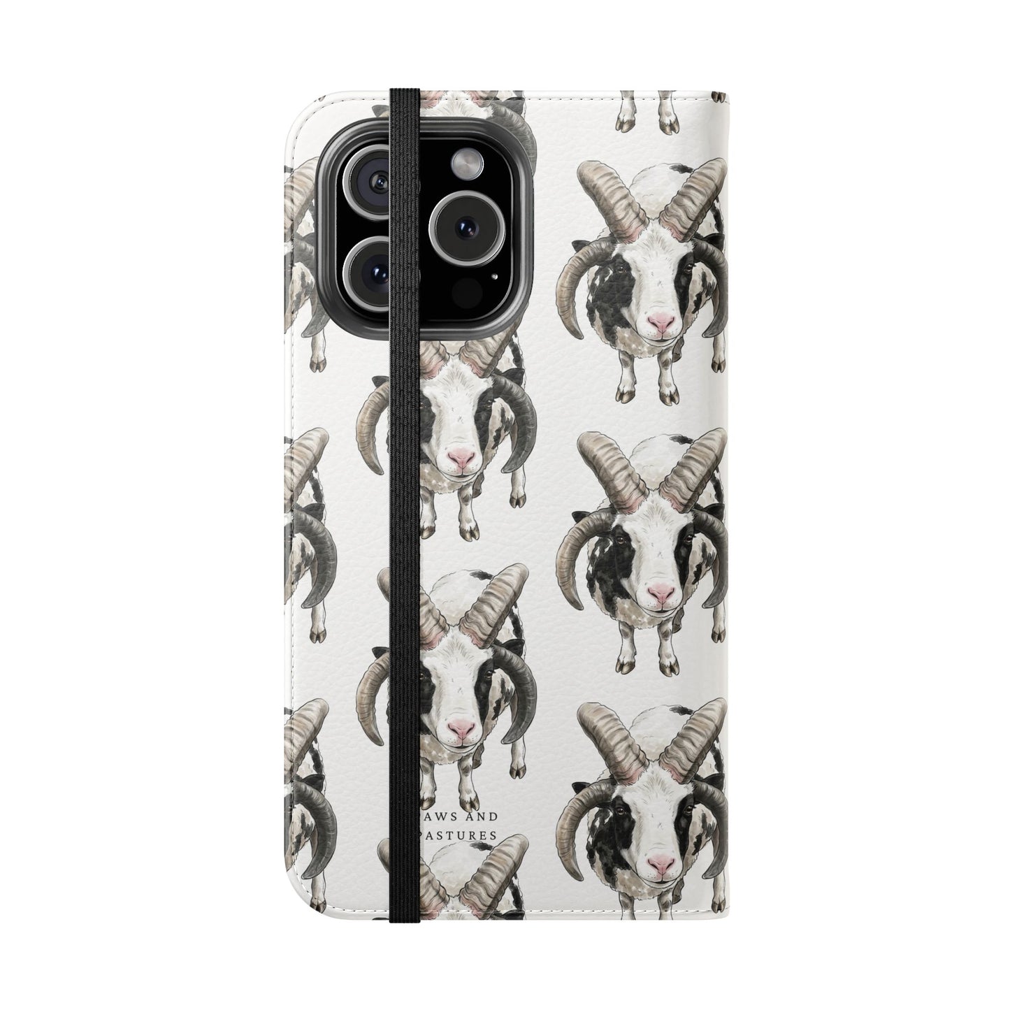 Jacob Sheep Pattern Flip Phone Case — Cute Farm Animal Wallet Cover
