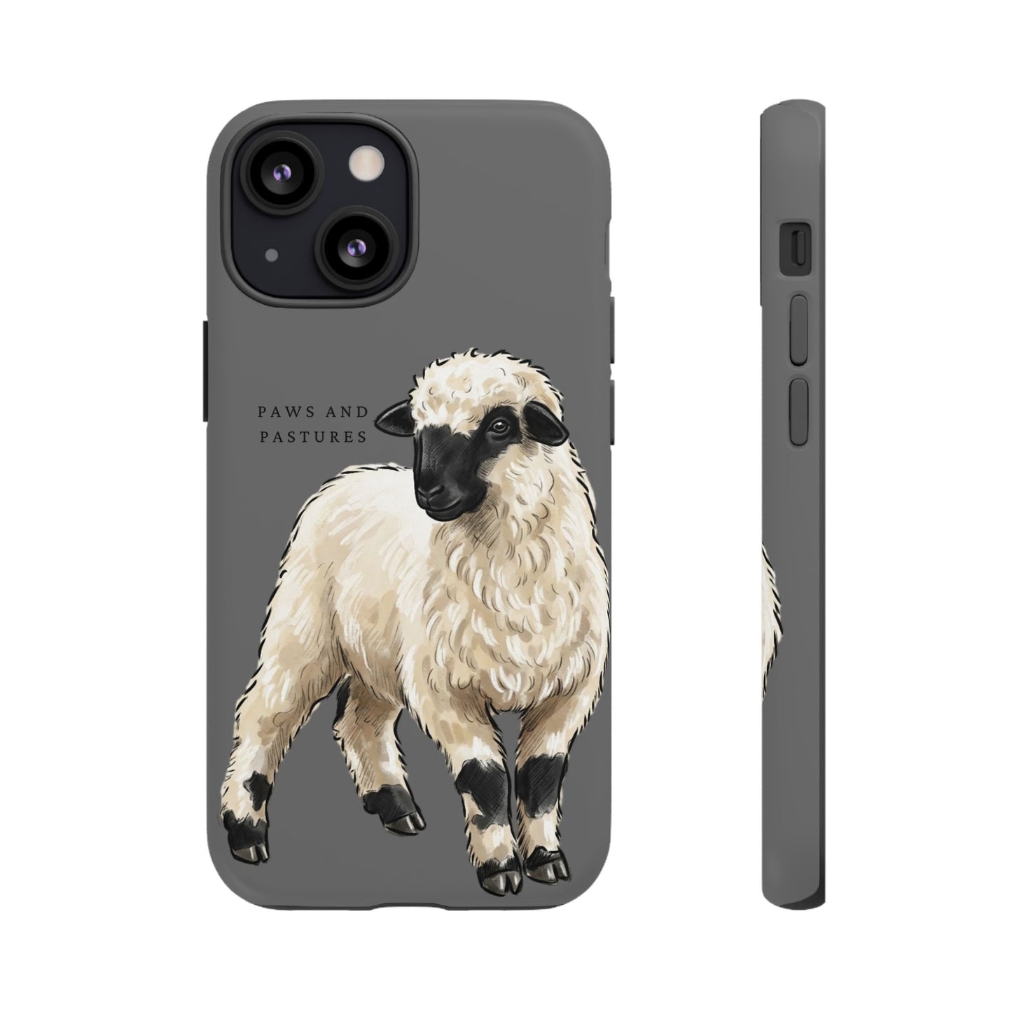 Grey Valais Blacknose Sheep Phone Case – 'Paws and Pastures' Cute Lamb Protective iPhone Cover