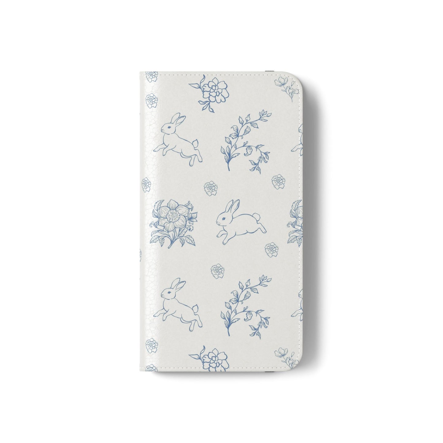 Bunny Pattern Flip Phone Case – Floral Blue Rabbit Wallet Cover