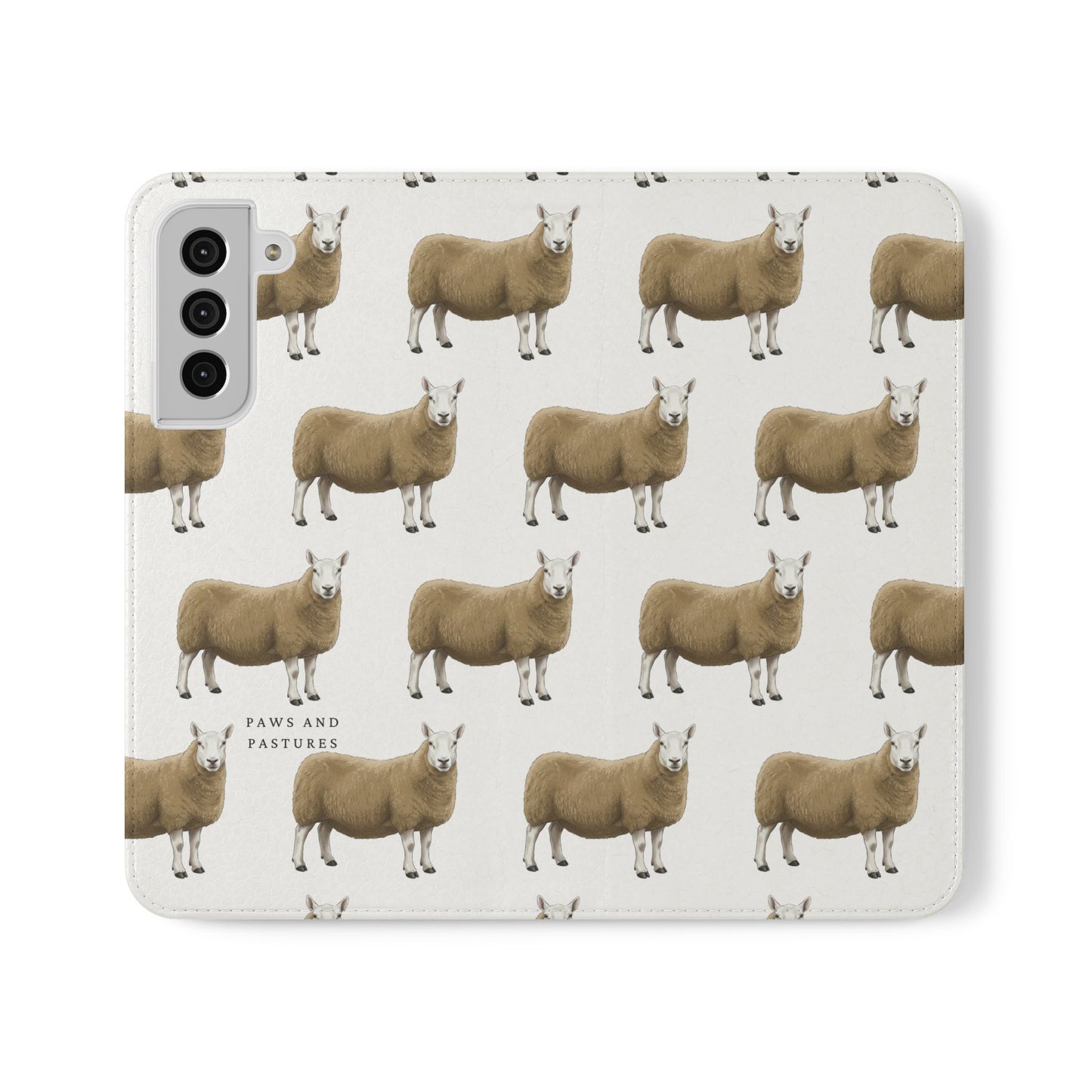 Cheviot Sheep Pattern Flip Phone Case – Cute Pastoral Wallet Cover with Card Slots