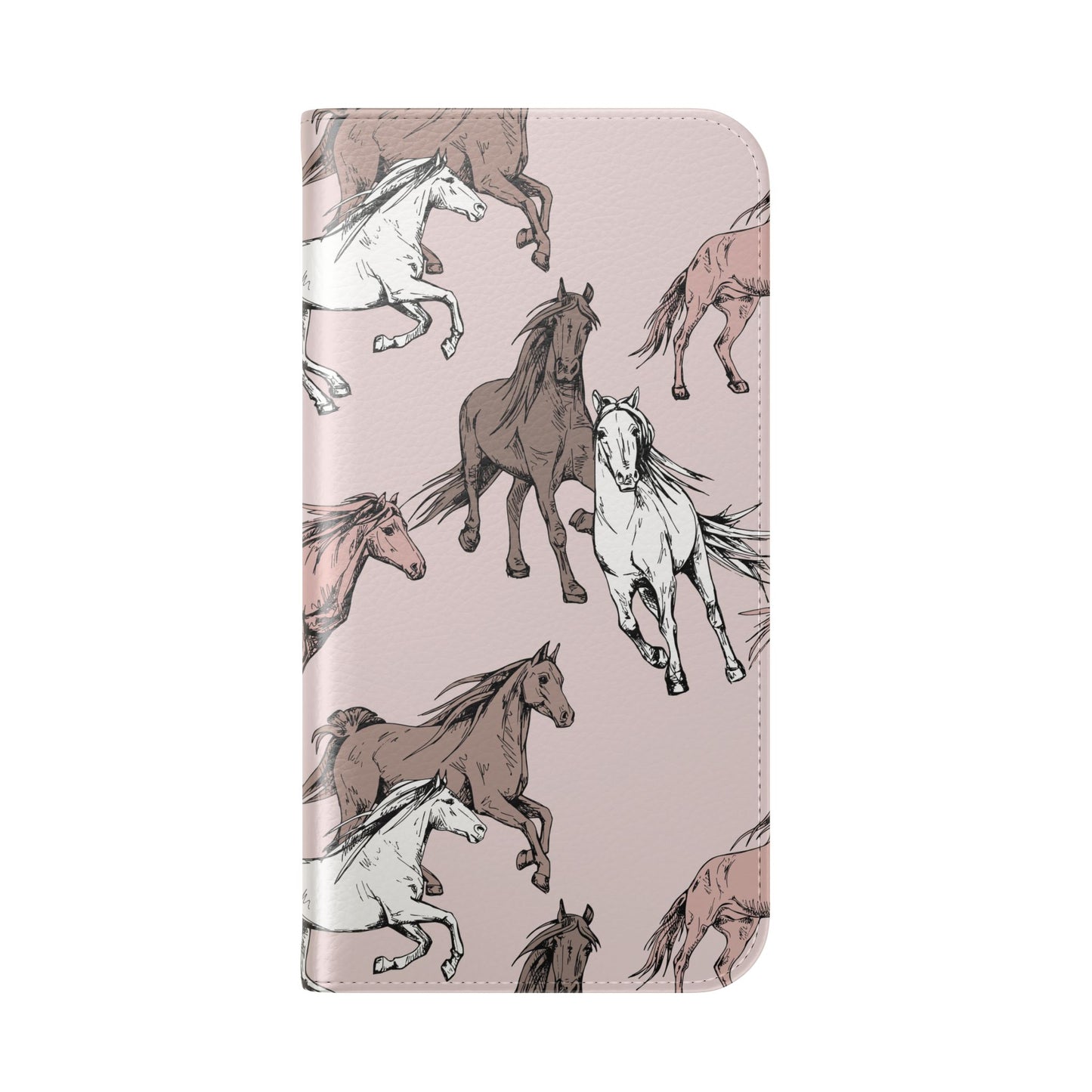 Horse Pattern Flip Phone Case — Pink Running Horses Wallet Cover