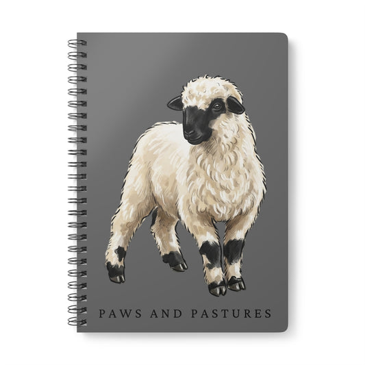Grey Valais Blacknose Sheep Illustration Notebook — A5