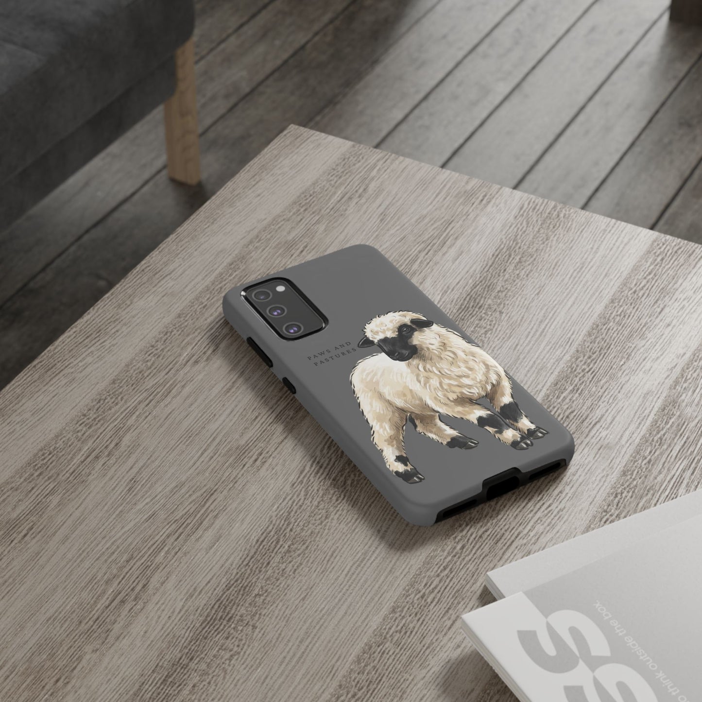 Grey Valais Blacknose Sheep Phone Case – 'Paws and Pastures' Cute Lamb Protective iPhone Cover