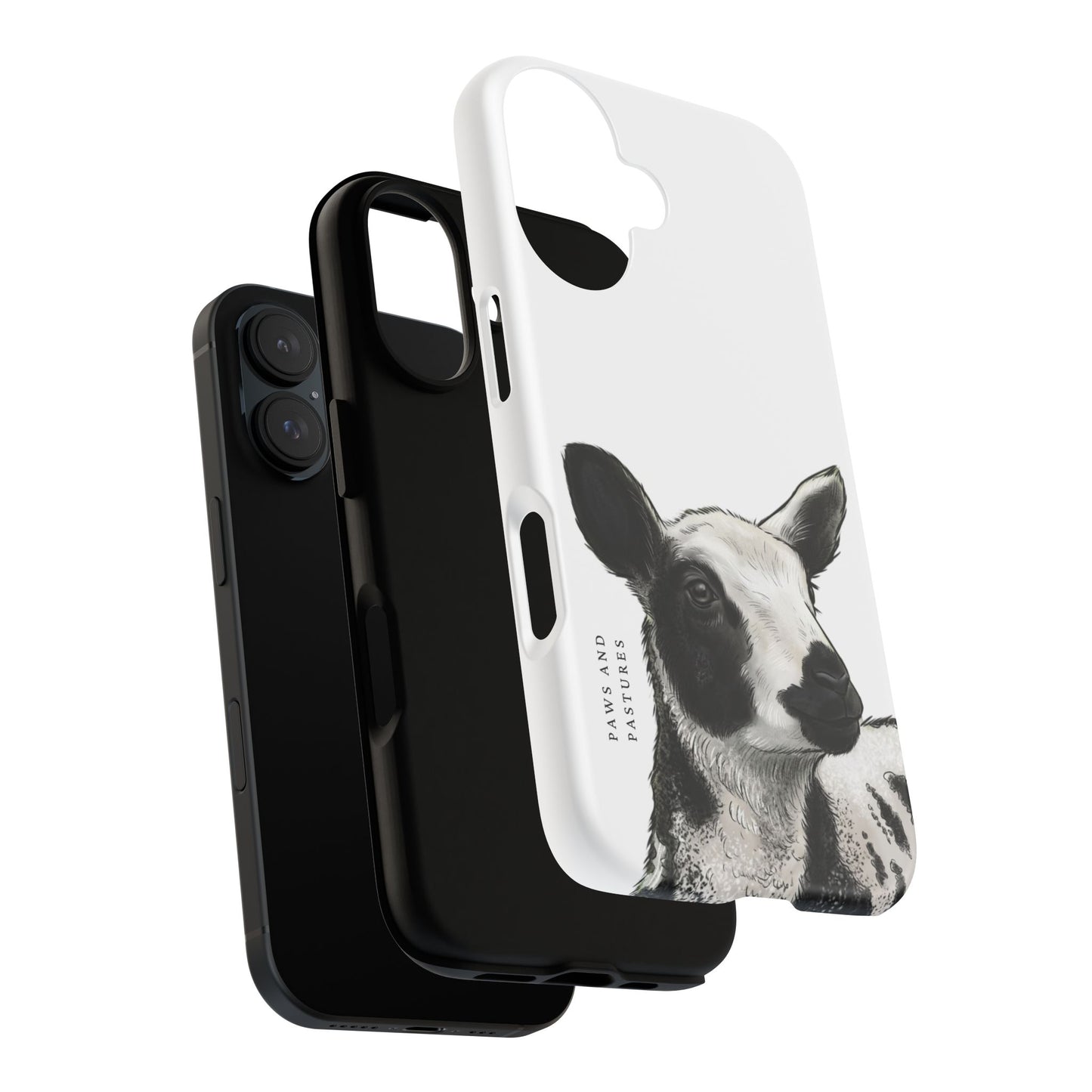 Dutch Spotted Sheep Portrait Phone Case - Black & White Lamb Illustration Protective Cover