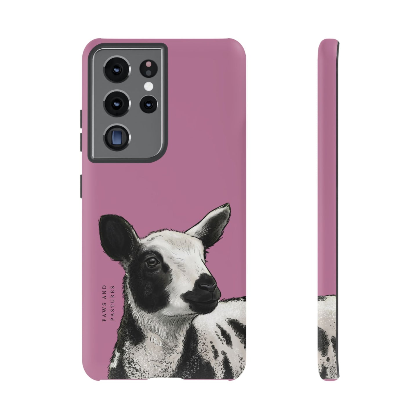Pink Dutch Spotted Sheep Portrait Phone Case - Black & White Lamb Illustration Protective Cover