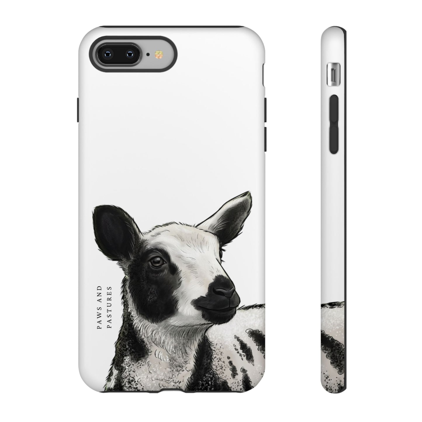 Dutch Spotted Sheep Portrait Phone Case - Black & White Lamb Illustration Protective Cover