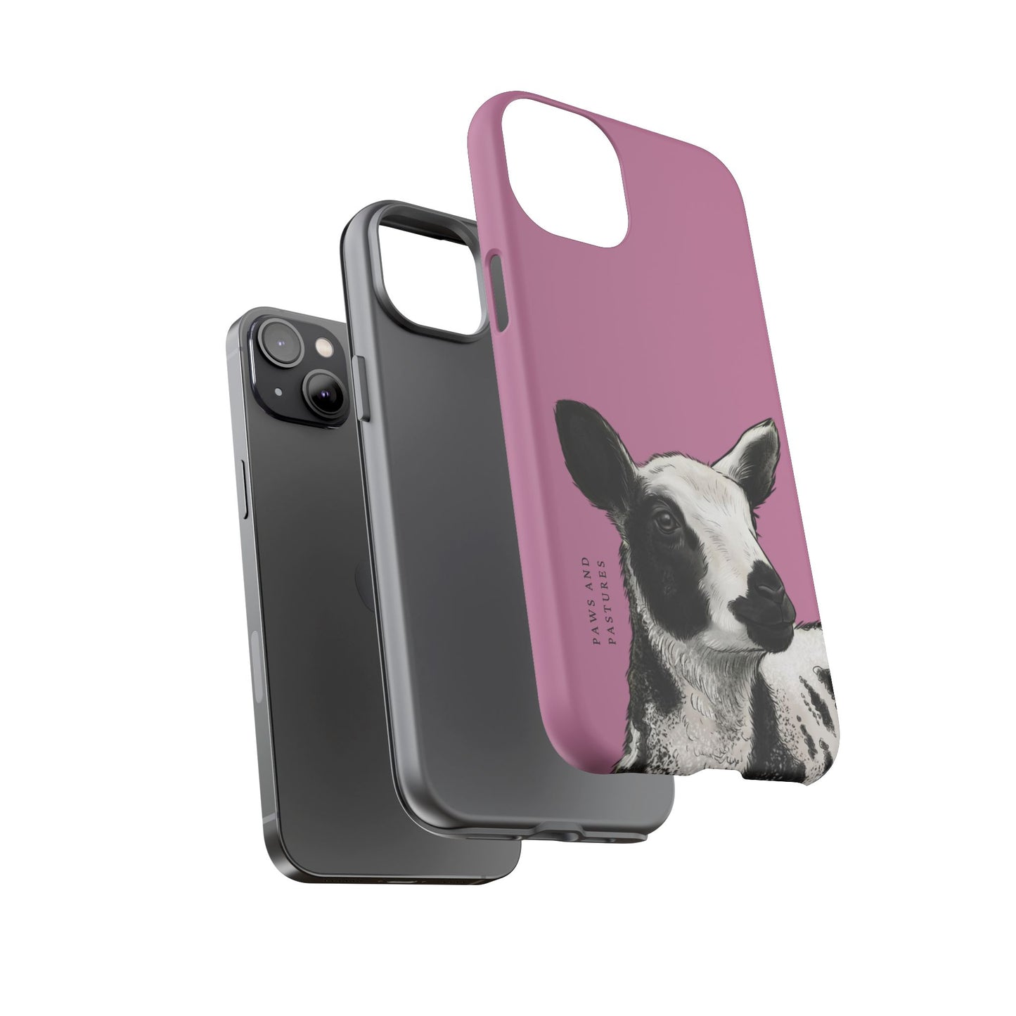 Pink Dutch Spotted Sheep Portrait Phone Case - Black & White Lamb Illustration Protective Cover