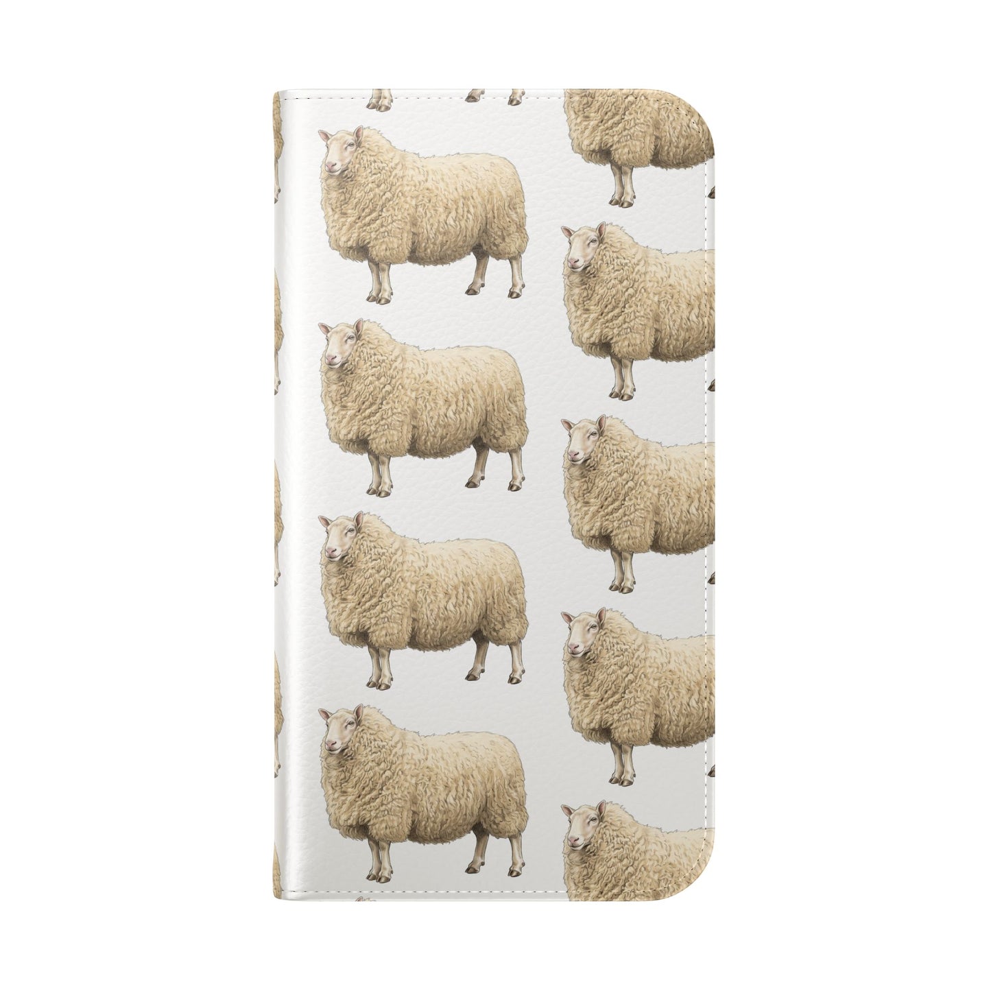 Cheviot Sheep Pattern Flip Phone Case – Cute Pastoral Wallet Cover with Card Slots