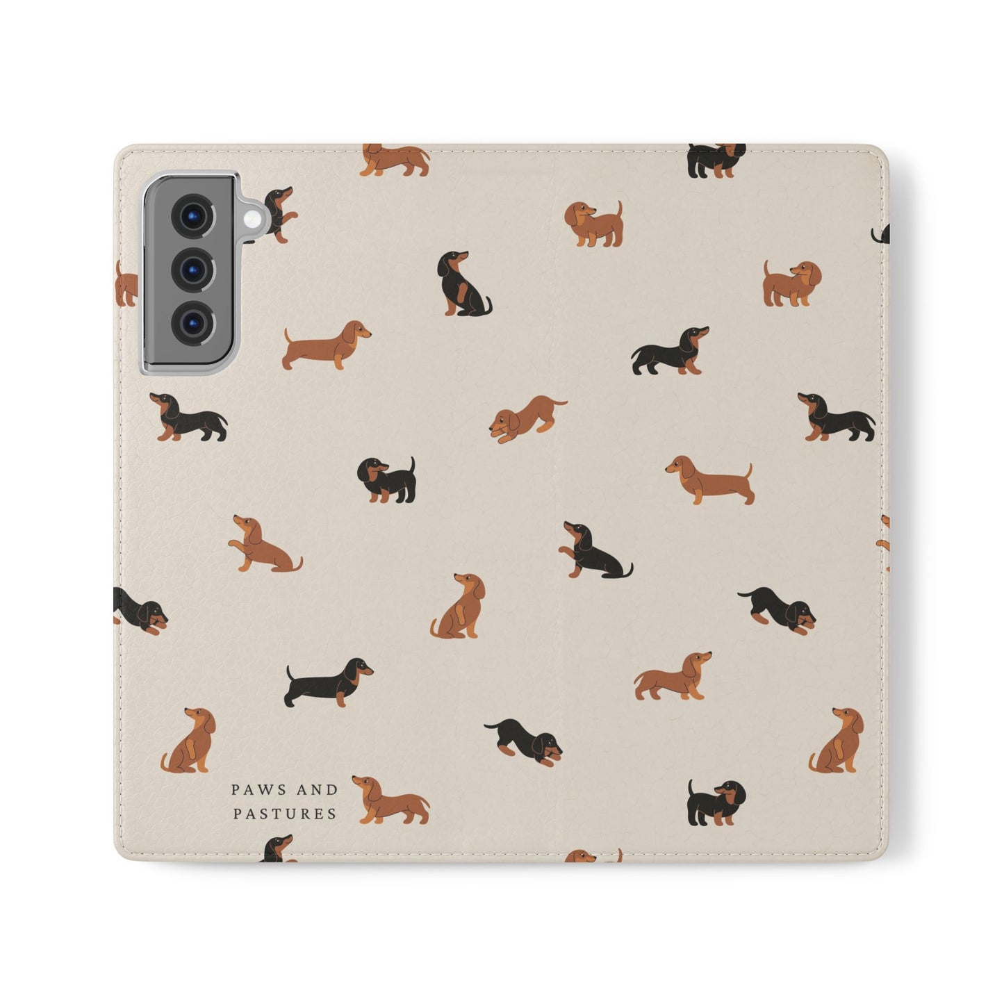 Dachshund Pattern Flip Phone Case — Wallet Folio with Card Slots