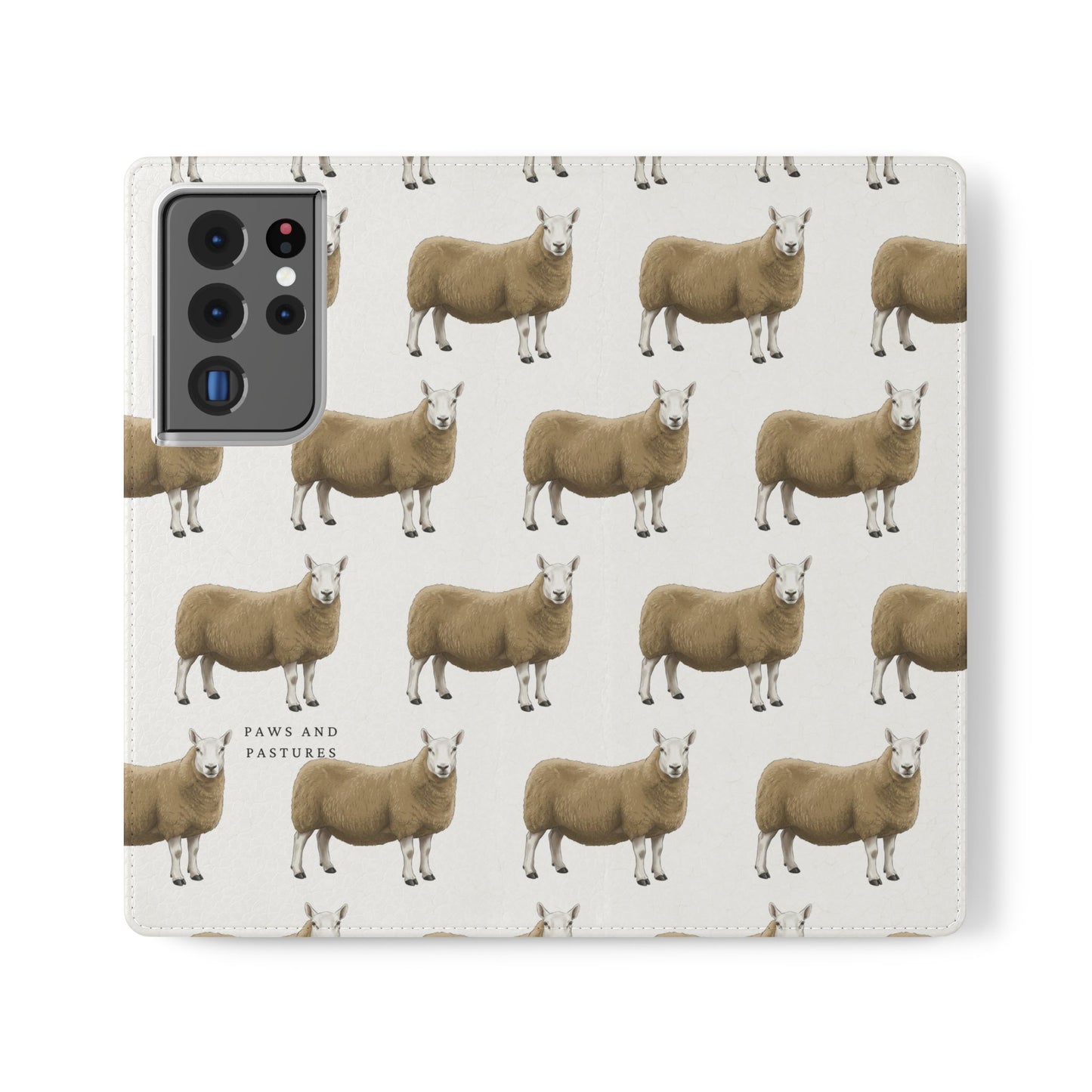 Cheviot Sheep Pattern Flip Phone Case – Cute Pastoral Wallet Cover with Card Slots