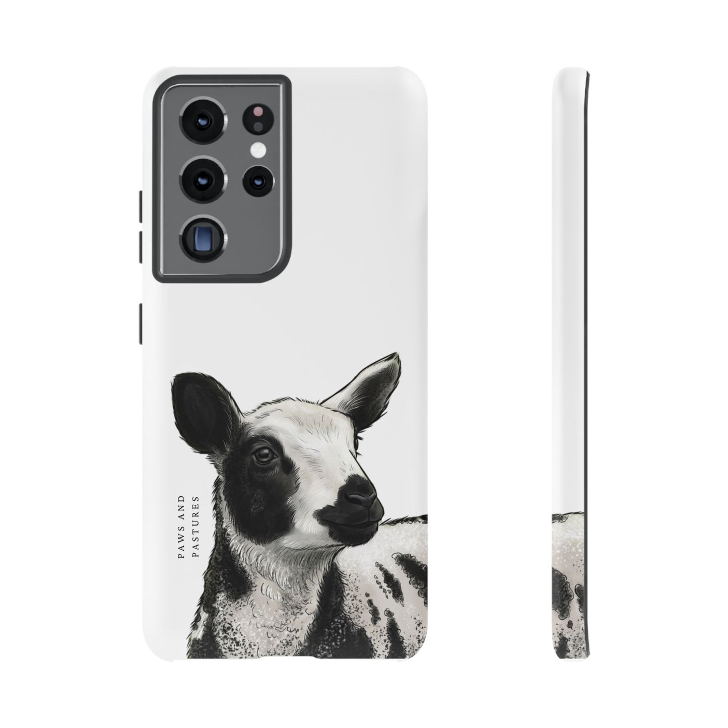 Dutch Spotted Sheep Portrait Phone Case - Black & White Lamb Illustration Protective Cover