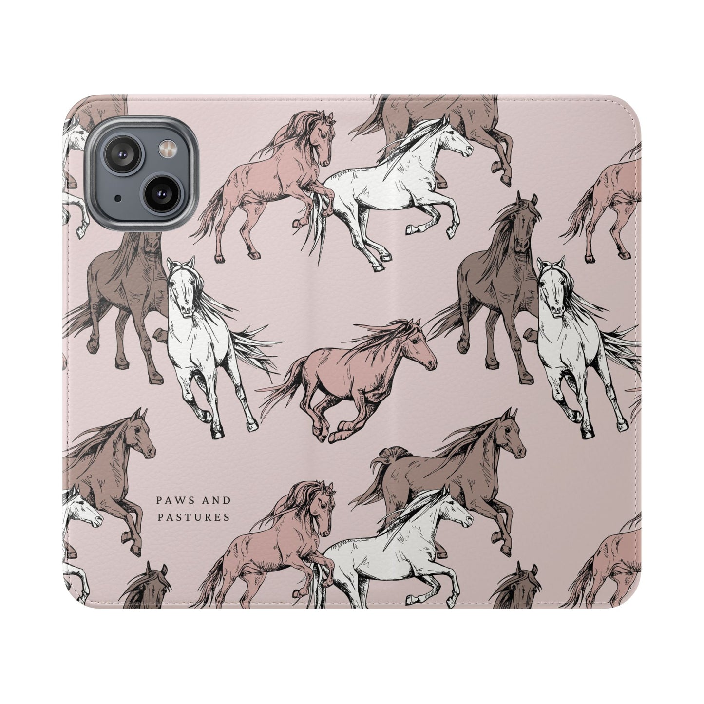 Horse Pattern Flip Phone Case — Pink Running Horses Wallet Cover