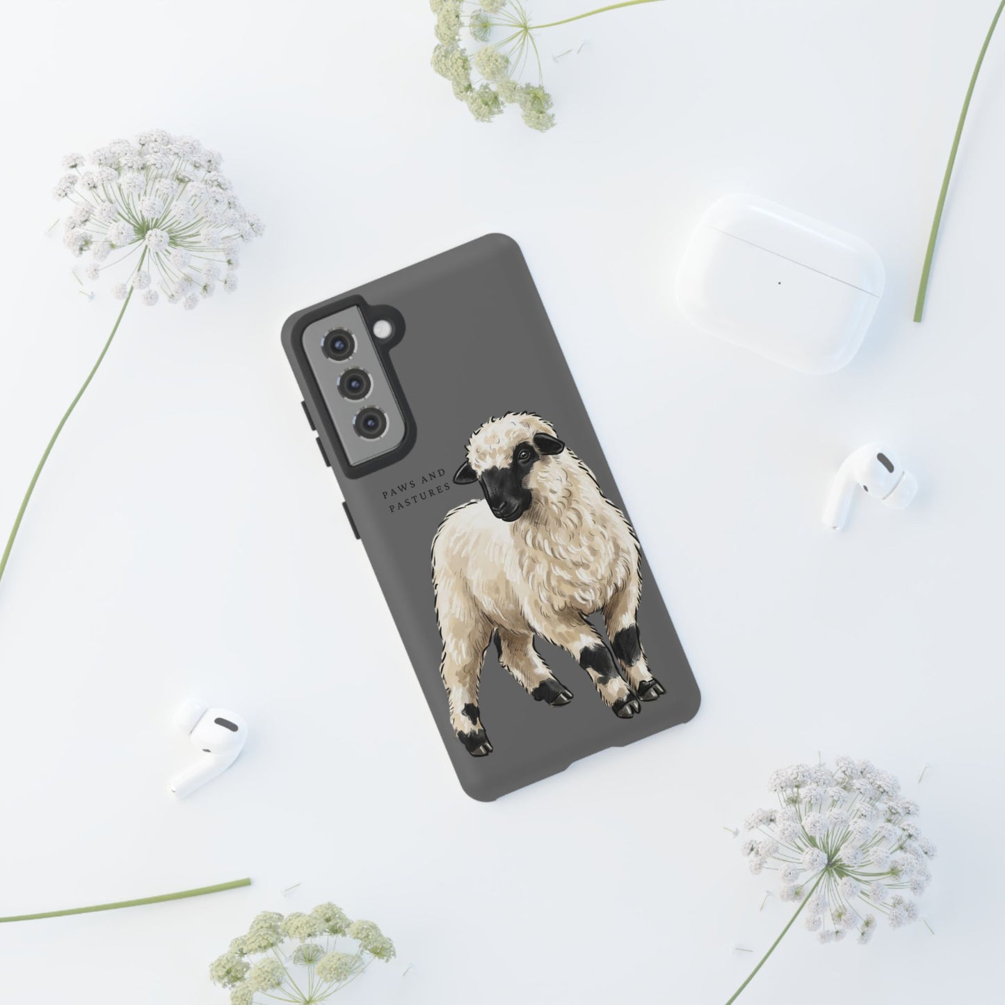 Grey Valais Blacknose Sheep Phone Case – 'Paws and Pastures' Cute Lamb Protective iPhone Cover