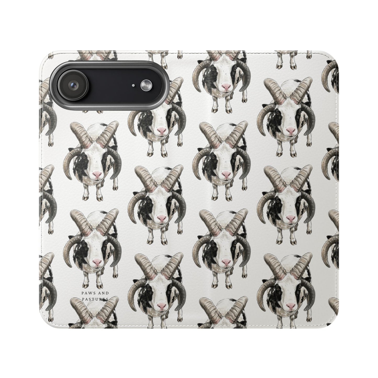 Jacob Sheep Pattern Flip Phone Case — Cute Farm Animal Wallet Cover