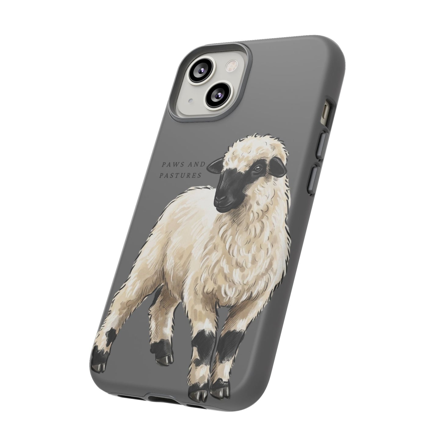 Grey Valais Blacknose Sheep Phone Case – 'Paws and Pastures' Cute Lamb Protective iPhone Cover