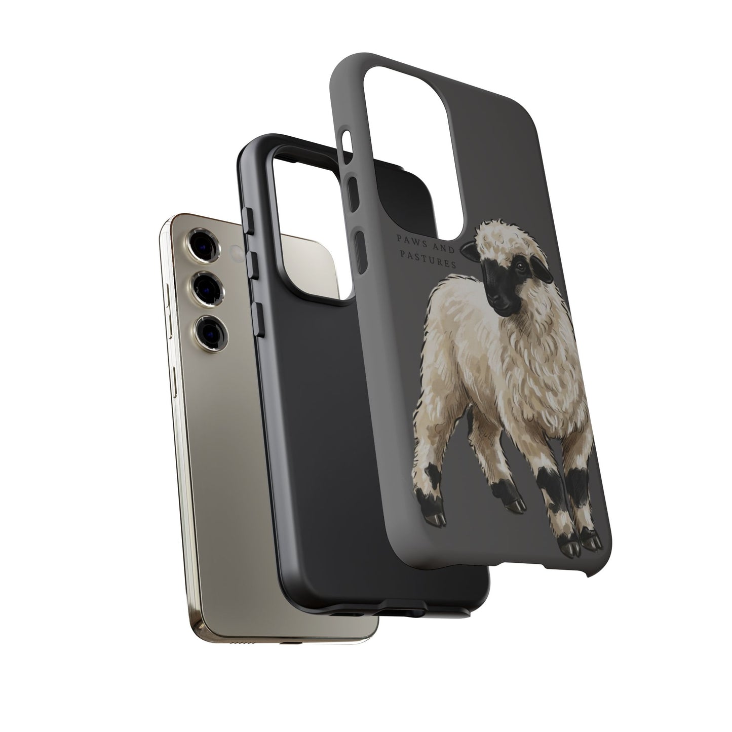 Grey Valais Blacknose Sheep Phone Case – 'Paws and Pastures' Cute Lamb Protective iPhone Cover