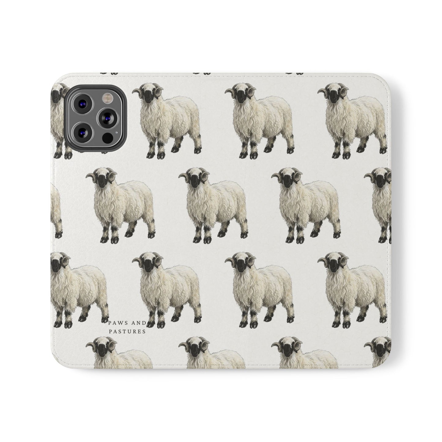 Valais Blacknose Sheep Pattern Flip Phone Case – Cute Farm Animal Wallet Cover