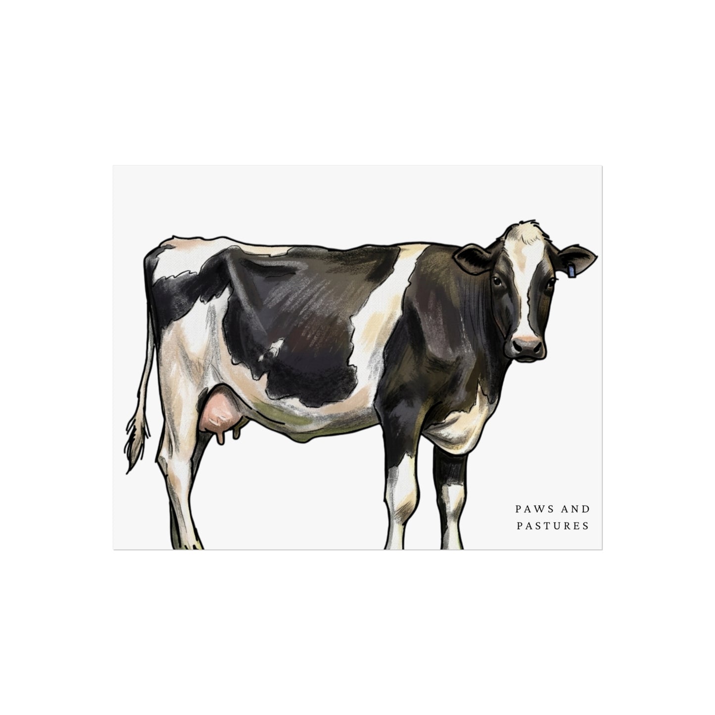 Holstein Cow Fine Art Poster 'Paws and Pastures' Rustic Farmhouse Wall Art