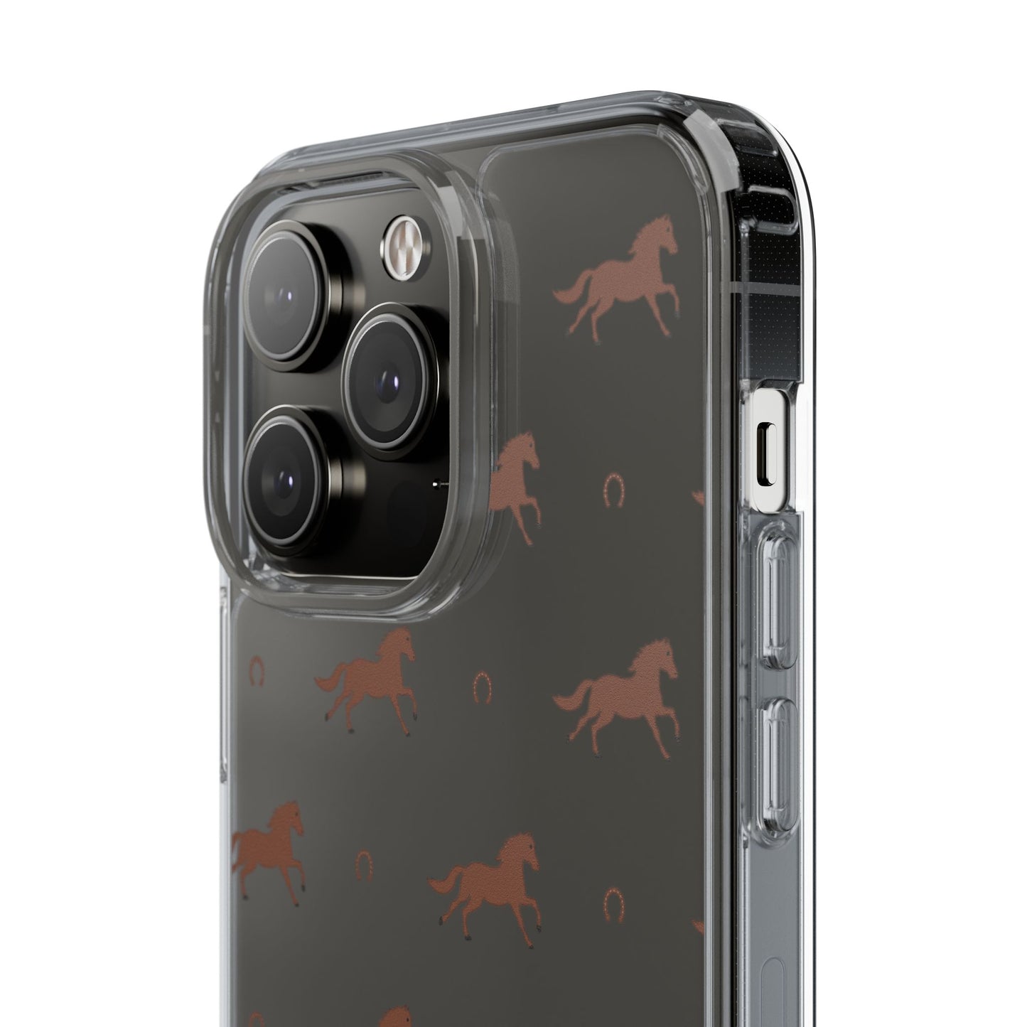 Horse Pattern Clear Phone Case — Equestrian Horses & Horseshoes Design
