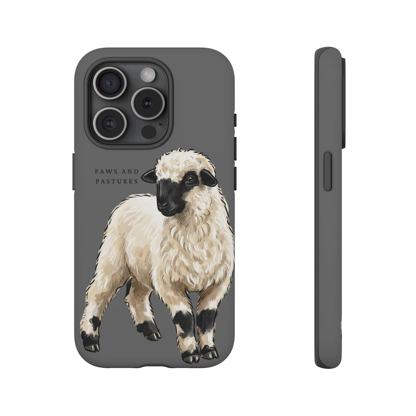 Grey Valais Blacknose Sheep Phone Case – 'Paws and Pastures' Cute Lamb Protective iPhone Cover