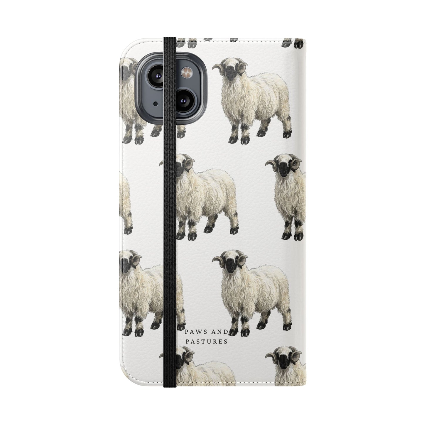 Valais Blacknose Sheep Pattern Flip Phone Case – Cute Farm Animal Wallet Cover