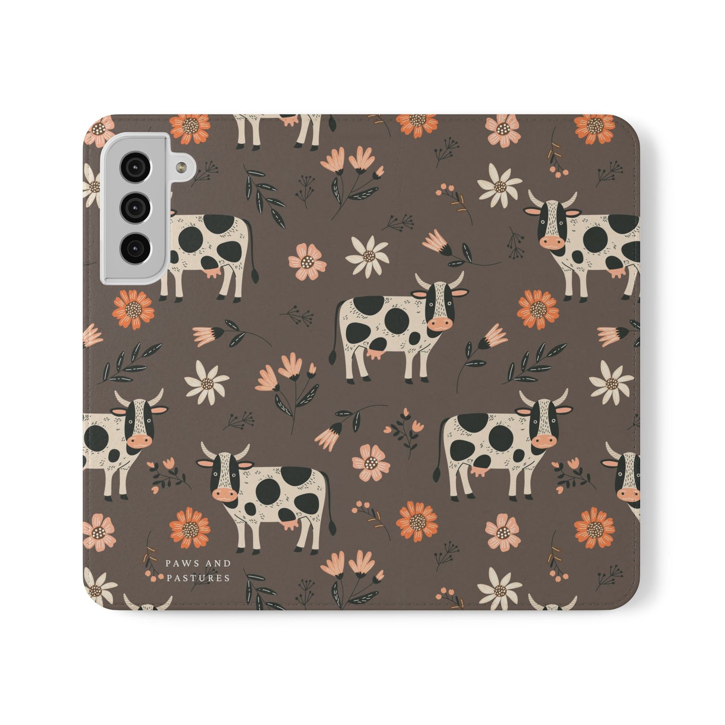 Cow Floral Flip Phone Case – Folklore Farm Pattern Wallet Case
