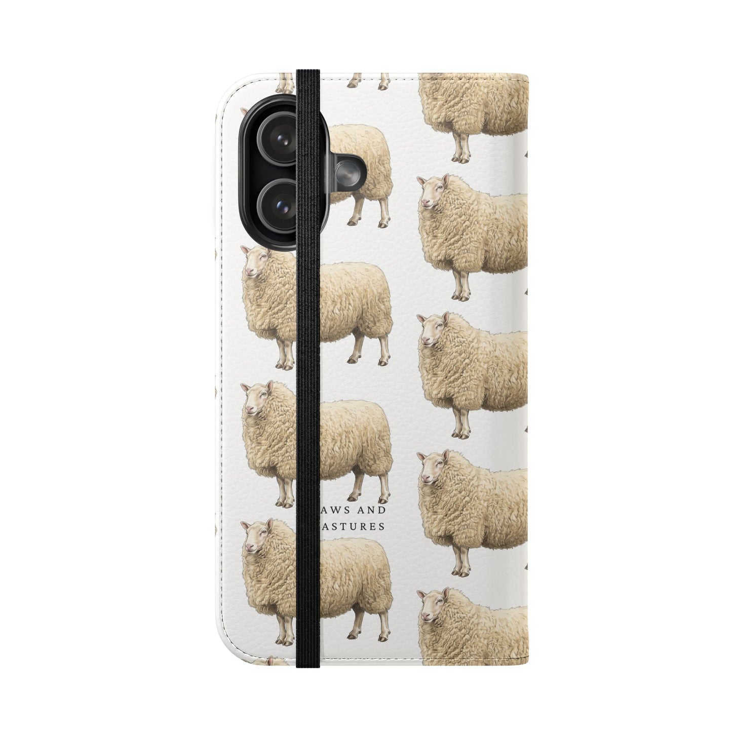 Cheviot Sheep Pattern Flip Phone Case – Cute Pastoral Wallet Cover with Card Slots