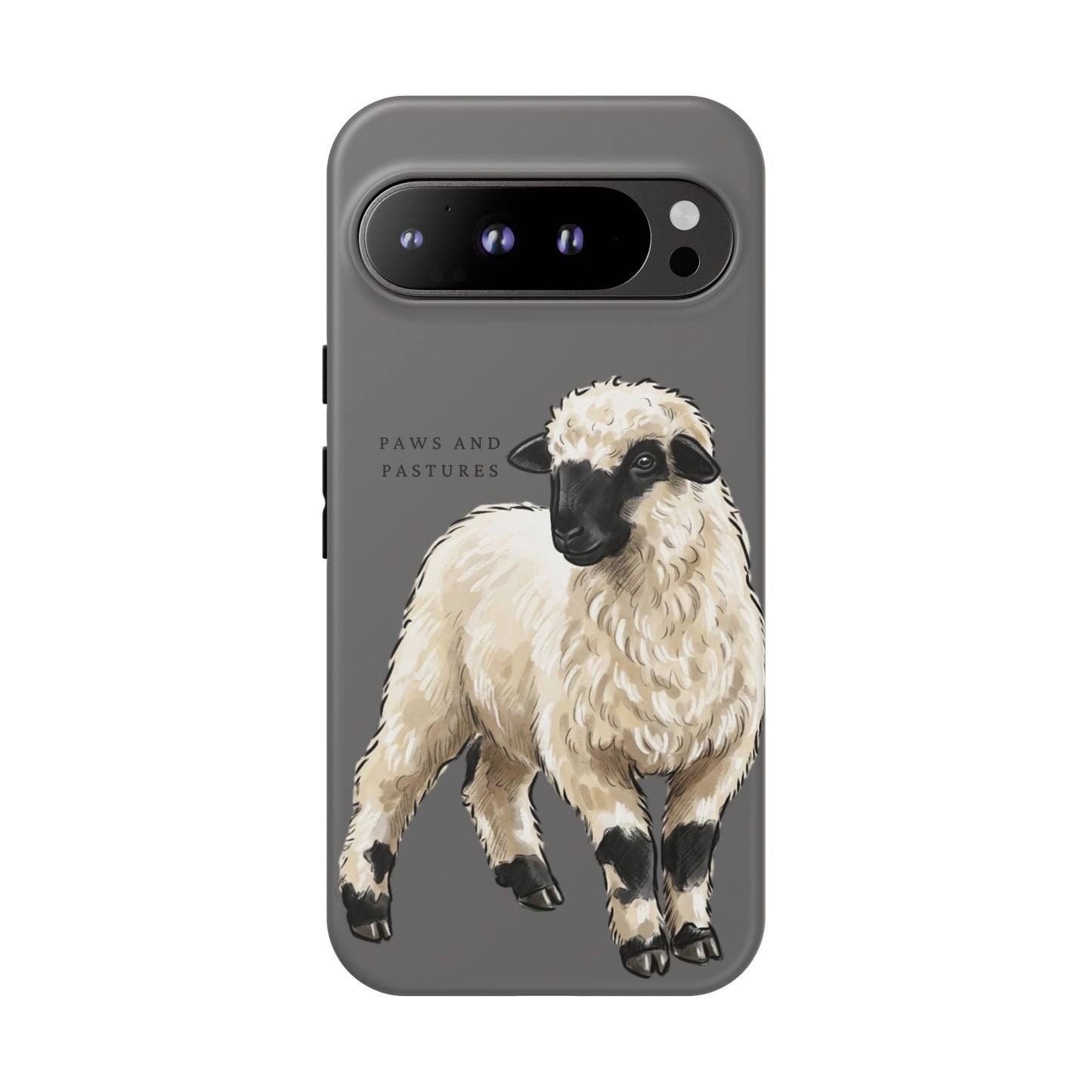 Grey Valais Blacknose Sheep Phone Case – 'Paws and Pastures' Cute Lamb Protective iPhone Cover