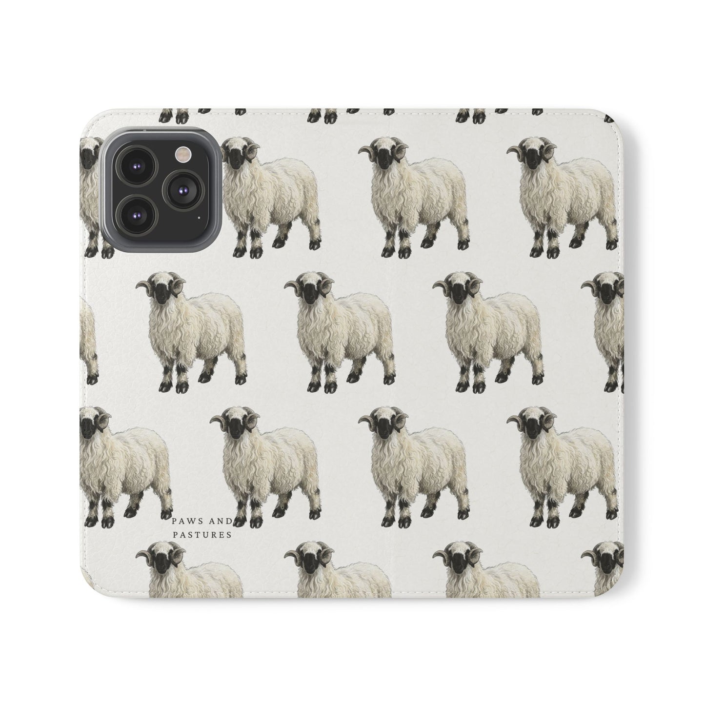 Valais Blacknose Sheep Pattern Flip Phone Case – Cute Farm Animal Wallet Cover