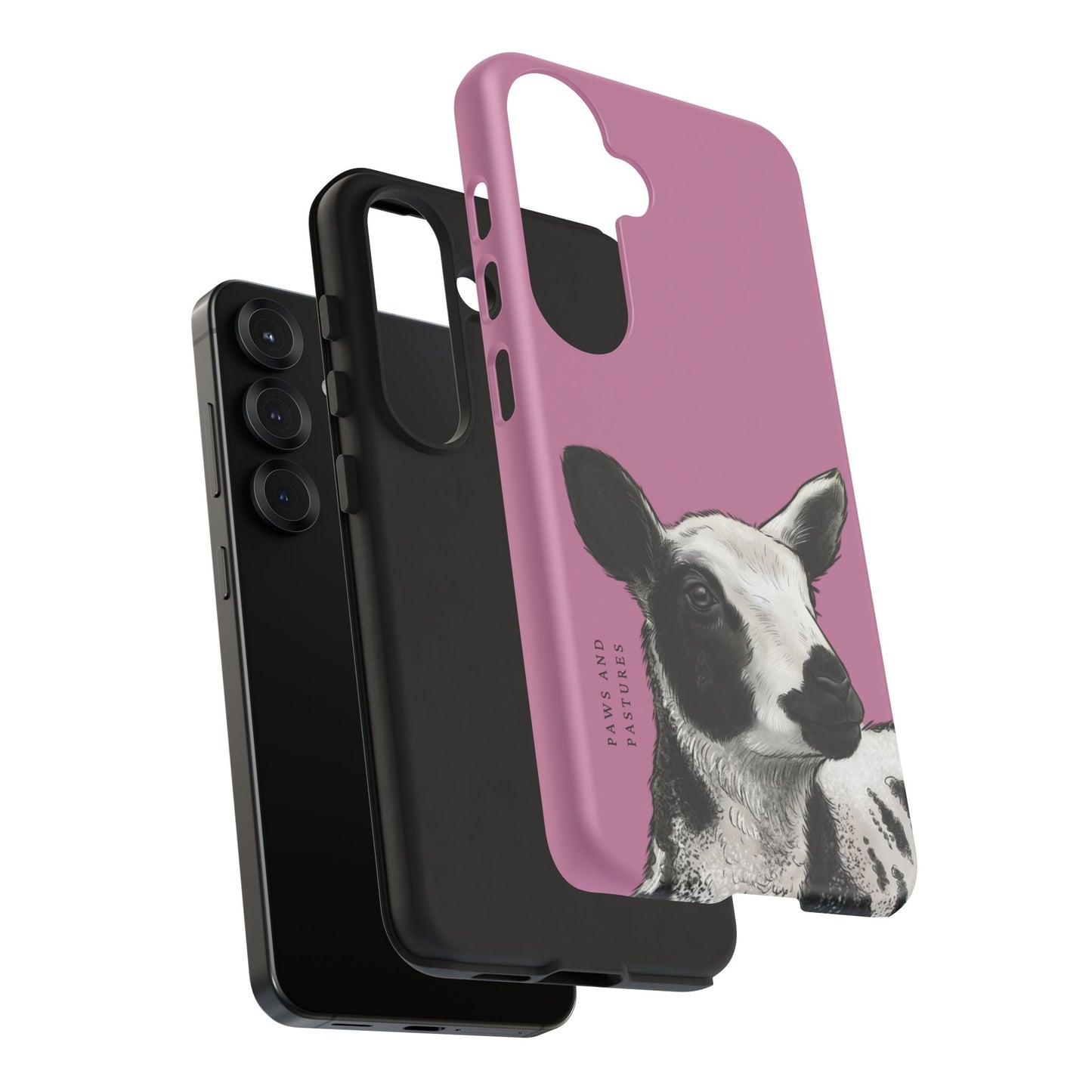 Pink Dutch Spotted Sheep Portrait Phone Case - Black & White Lamb Illustration Protective Cover