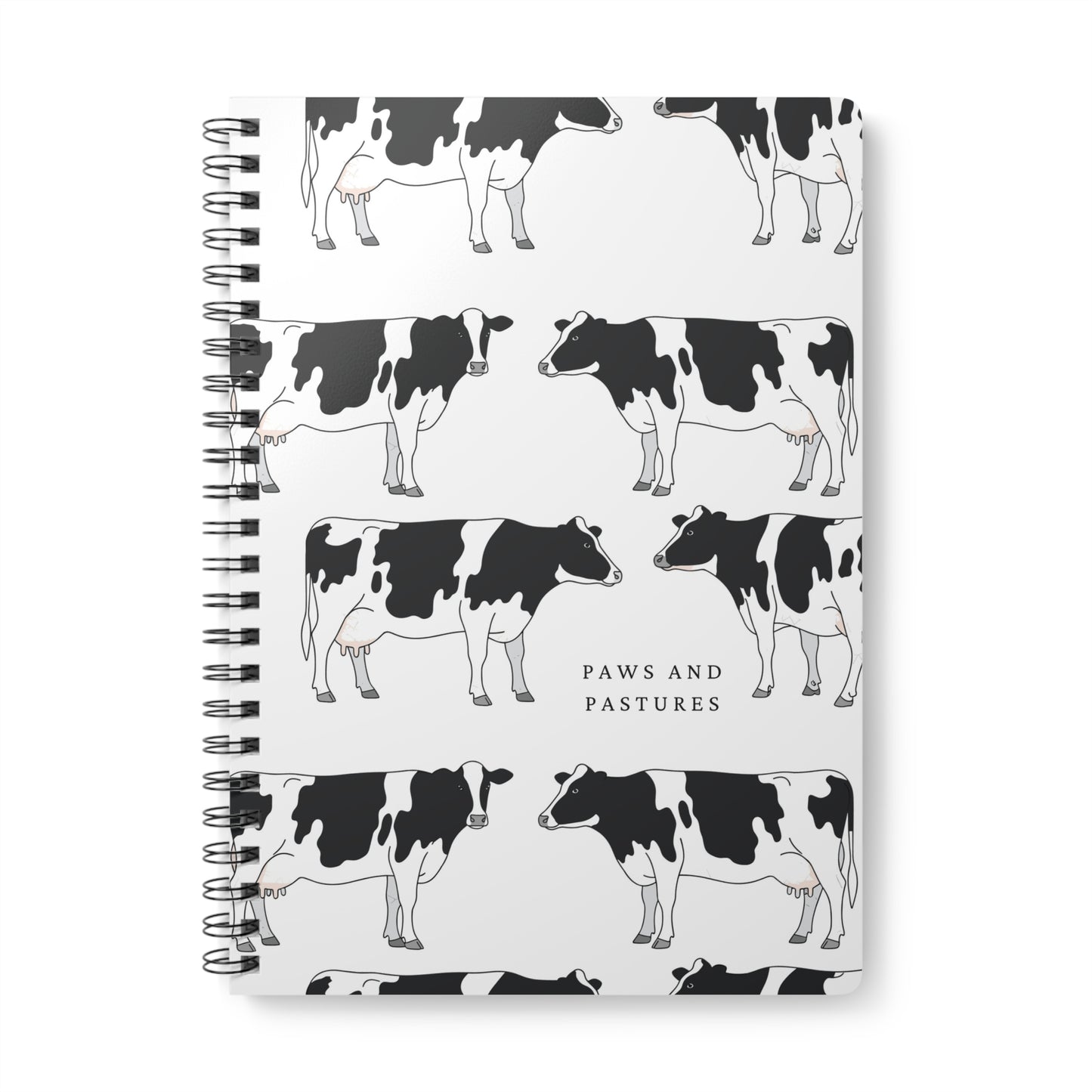 Cow Pattern A5 Wirobound Notebook — "Paws and Pastures" Lined Journal