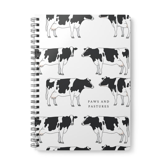 Cow Pattern A5 Wirobound Notebook — "Paws and Pastures" Lined Journal
