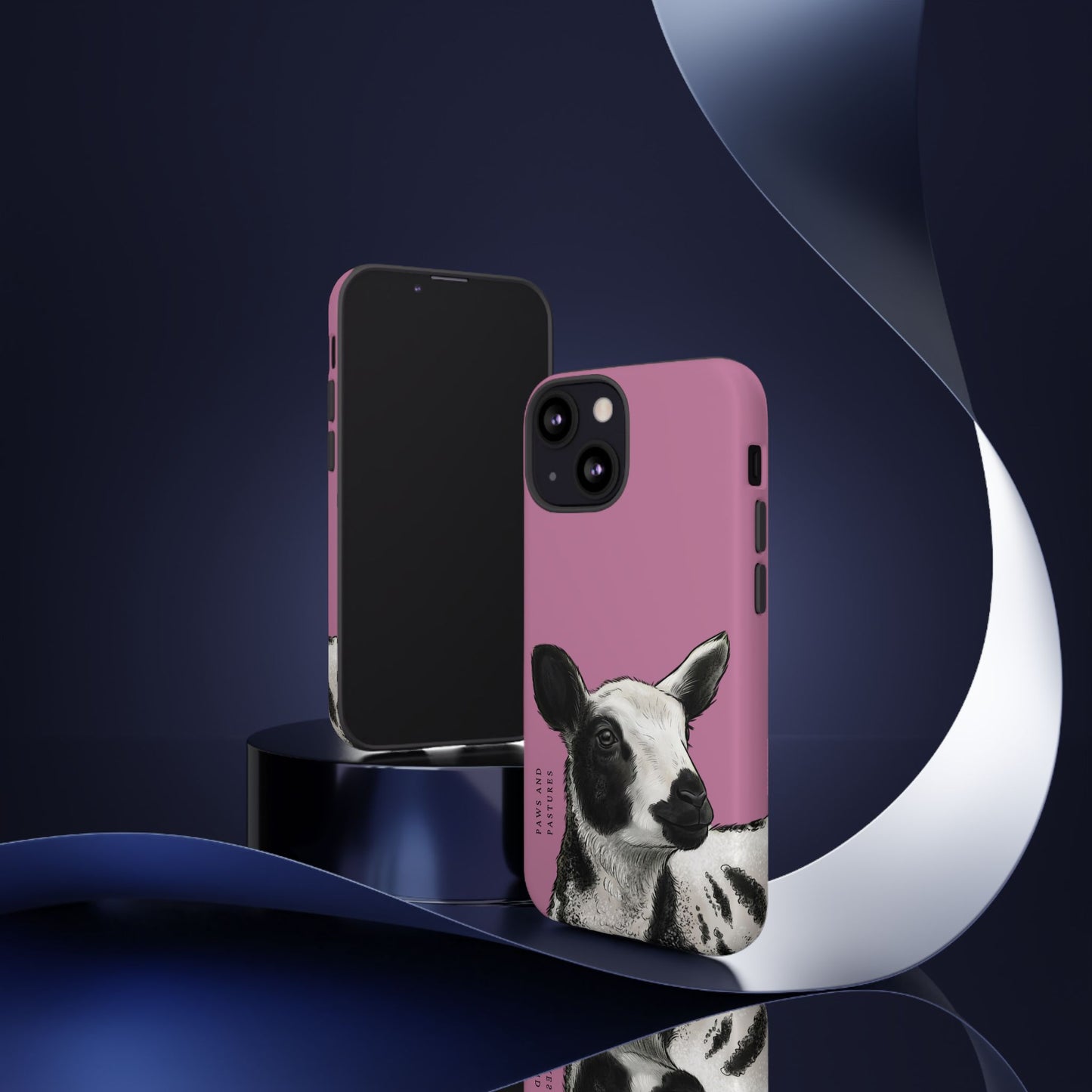 Pink Dutch Spotted Sheep Portrait Phone Case - Black & White Lamb Illustration Protective Cover