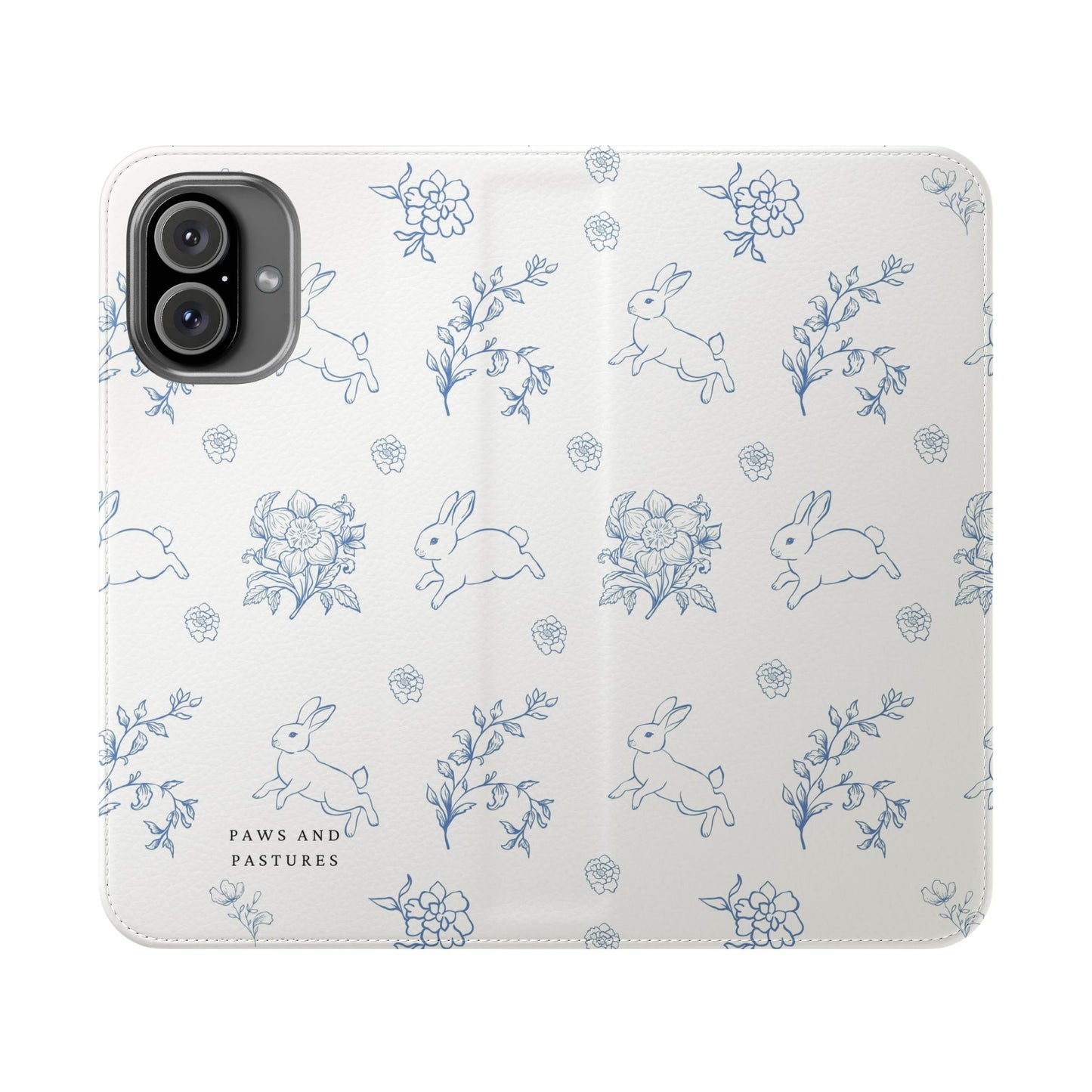 Bunny Pattern Flip Phone Case – Floral Blue Rabbit Wallet Cover