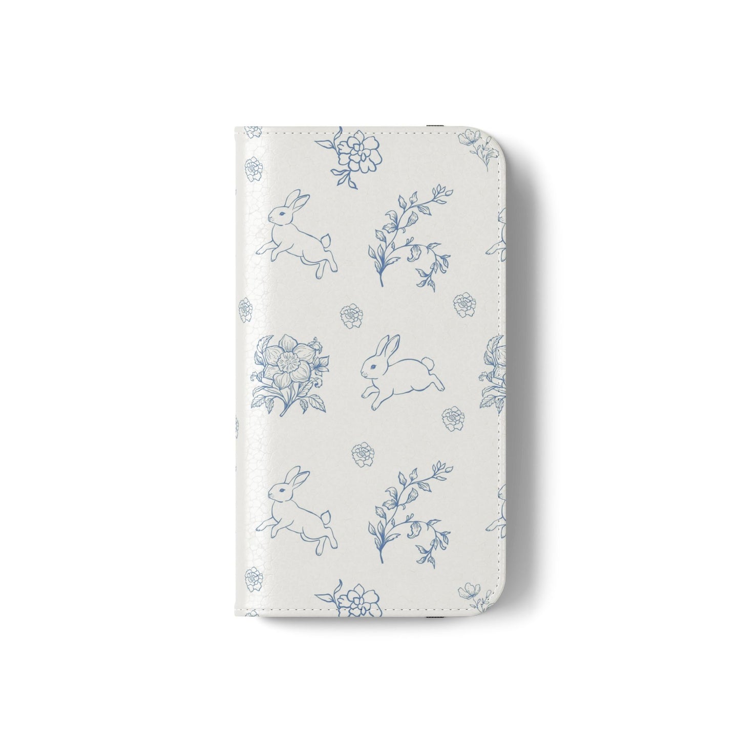 Bunny Pattern Flip Phone Case – Floral Blue Rabbit Wallet Cover