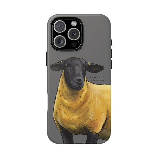 Grey Suffolk Sheep Illustration Pink Tough Phone Case