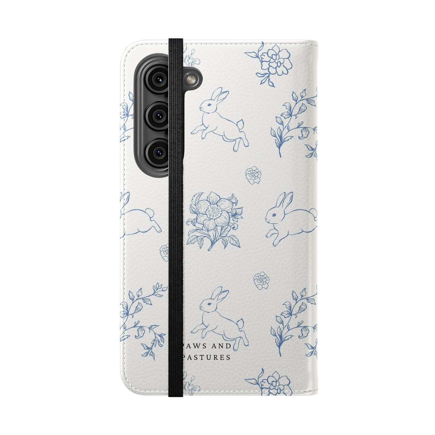 Bunny Pattern Flip Phone Case – Floral Blue Rabbit Wallet Cover