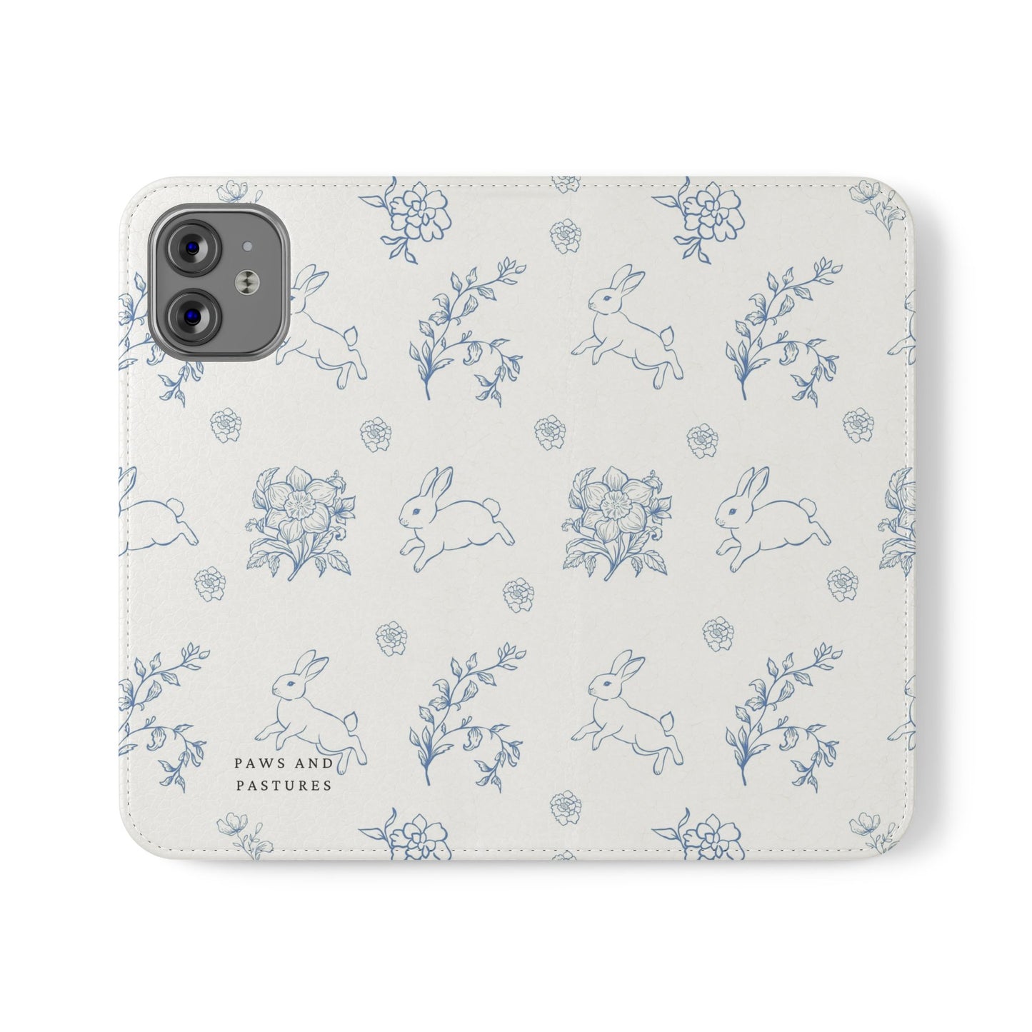 Bunny Pattern Flip Phone Case – Floral Blue Rabbit Wallet Cover