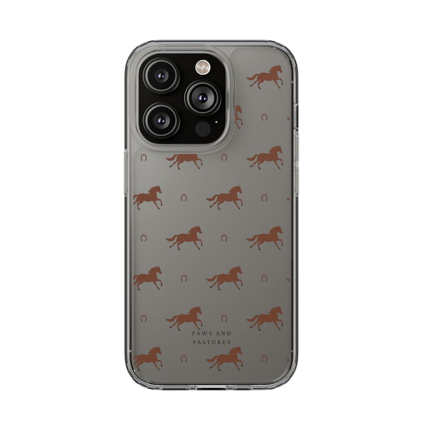 Horse Pattern Clear Phone Case — Equestrian Horses & Horseshoes Design