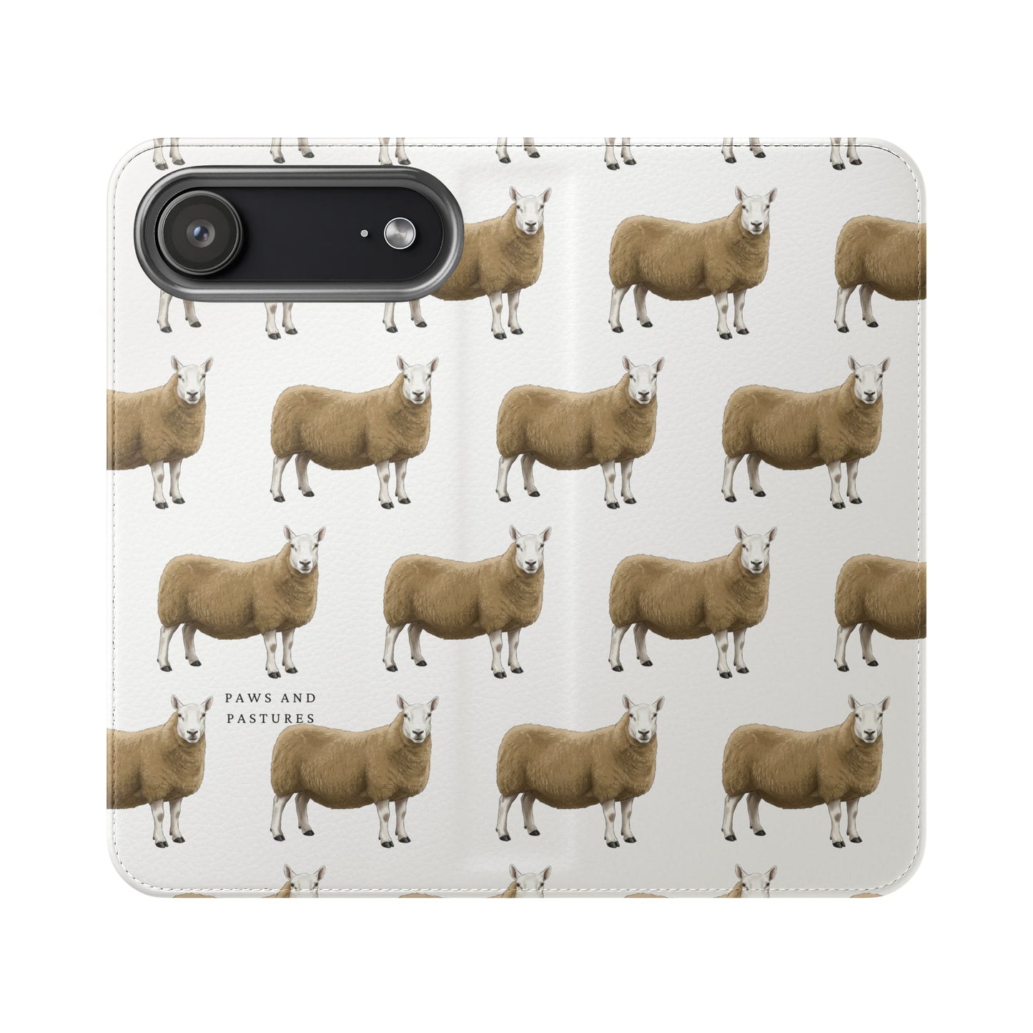 Cheviot Sheep Pattern Flip Phone Case – Cute Pastoral Wallet Cover with Card Slots