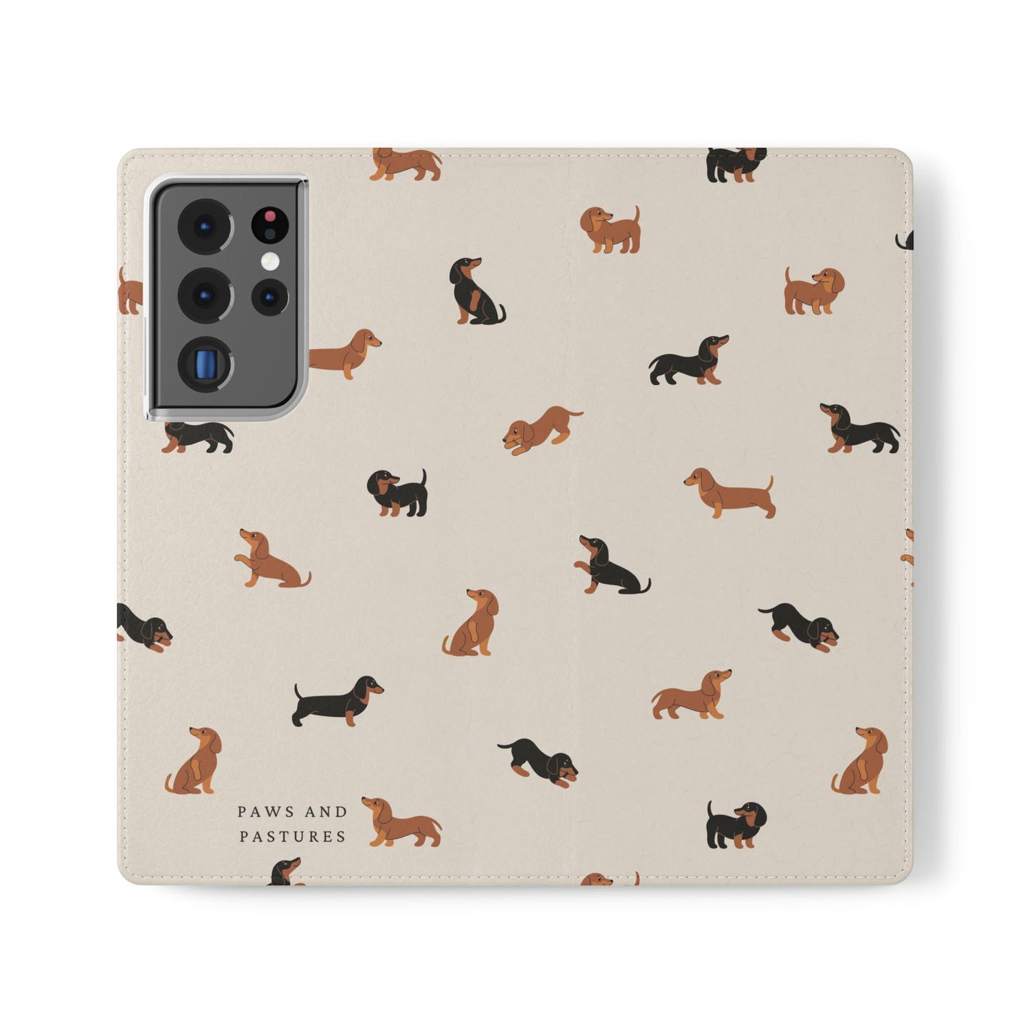 Dachshund Pattern Flip Phone Case — Wallet Folio with Card Slots