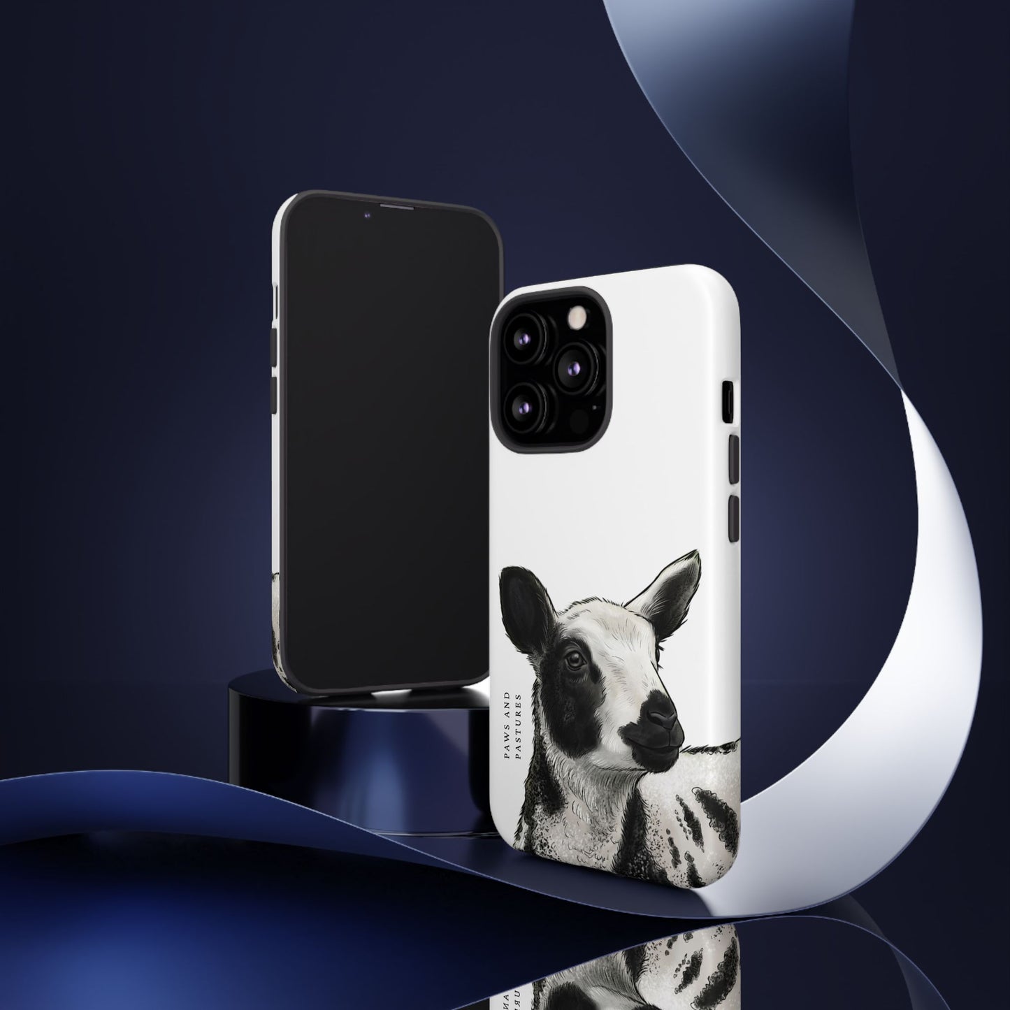 Dutch Spotted Sheep Portrait Phone Case - Black & White Lamb Illustration Protective Cover