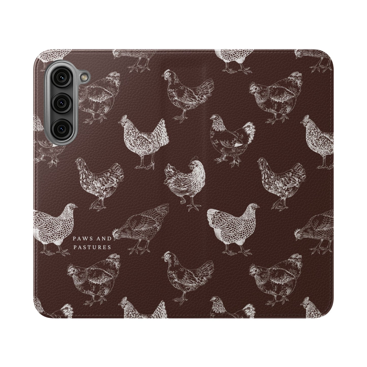 Chicken Pattern Flip Phone Case – Rustic Farmhouse Wallet Cover