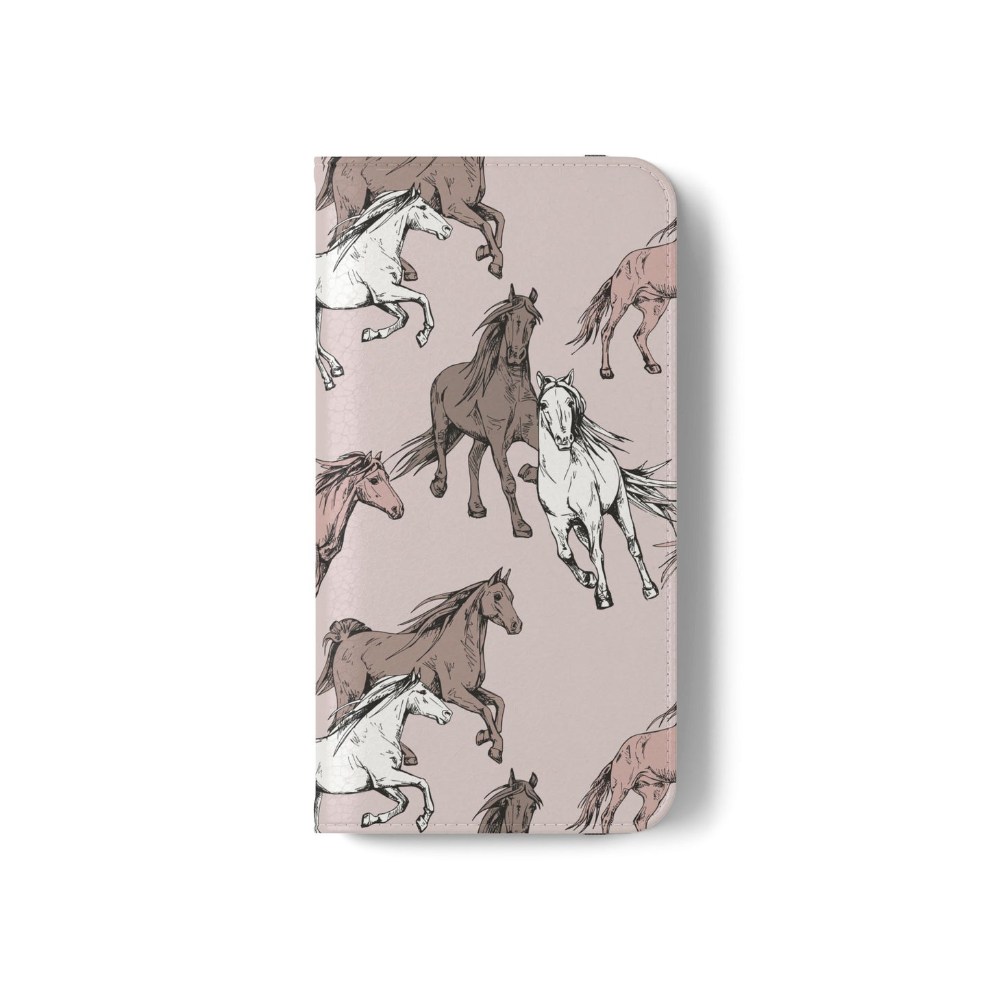 Horse Pattern Flip Phone Case — Pink Running Horses Wallet Cover