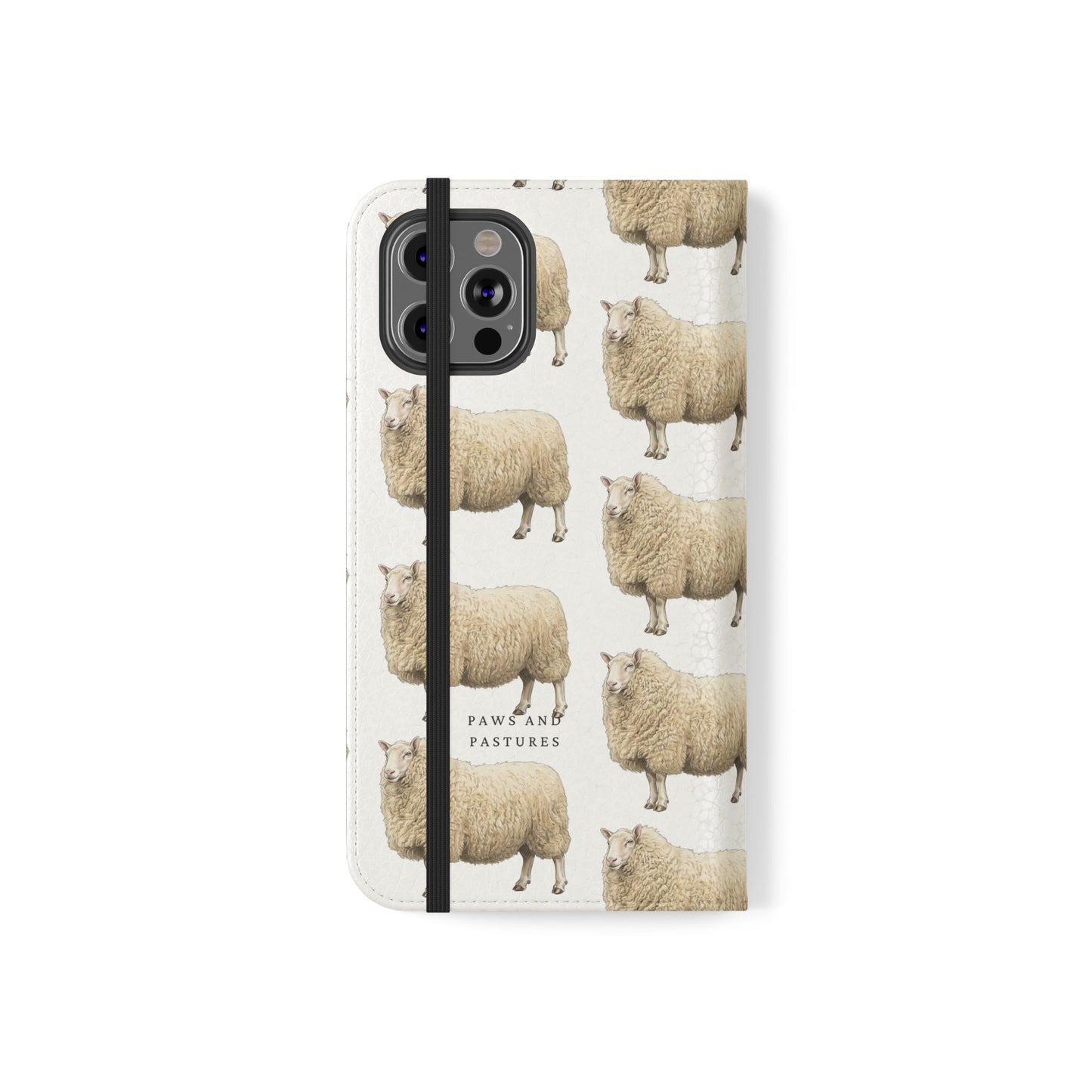 Cheviot Sheep Pattern Flip Phone Case – Cute Pastoral Wallet Cover with Card Slots