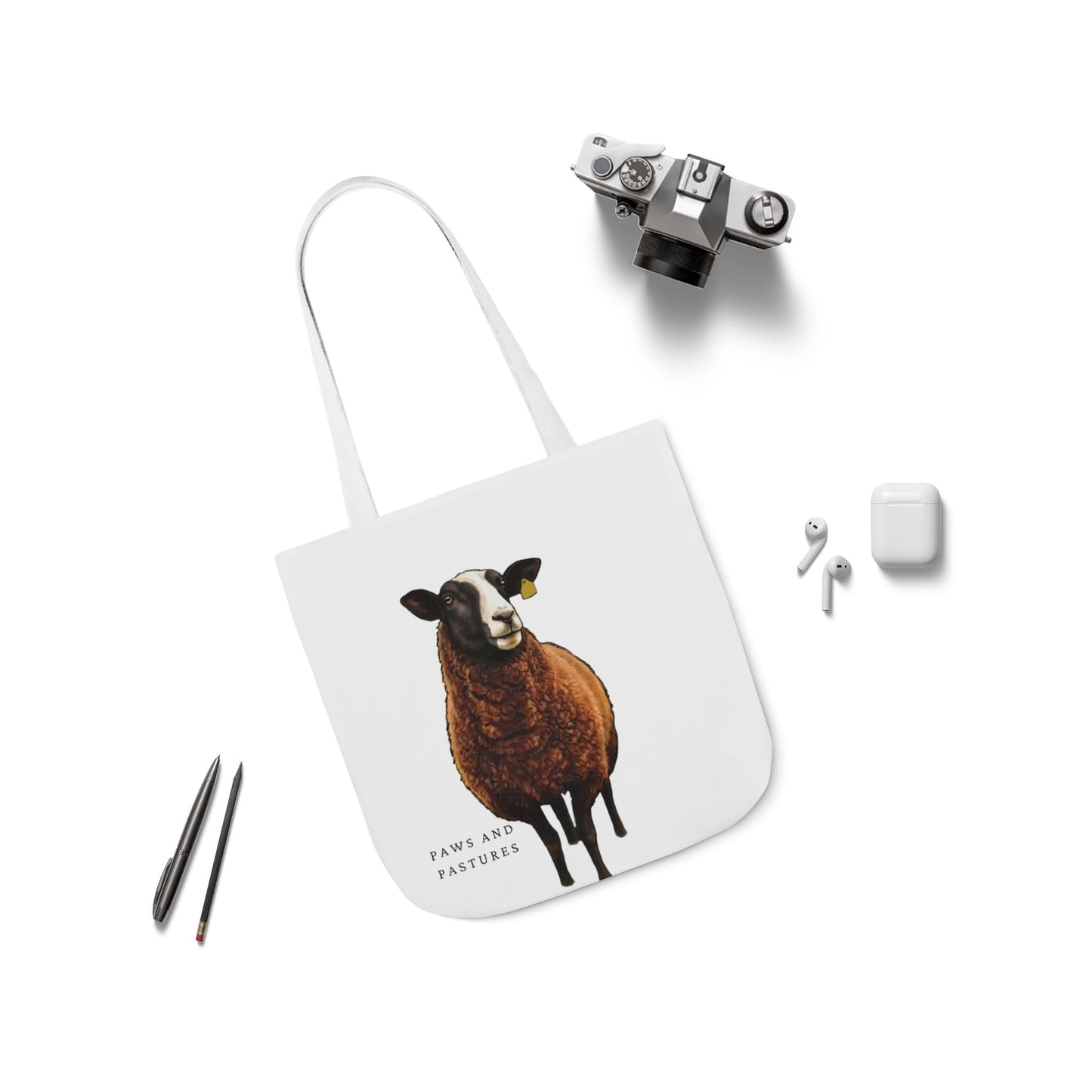 Zwartble Sheep Illustration Tote Bag — Cute Brown Sheep Canvas Shopping Tote