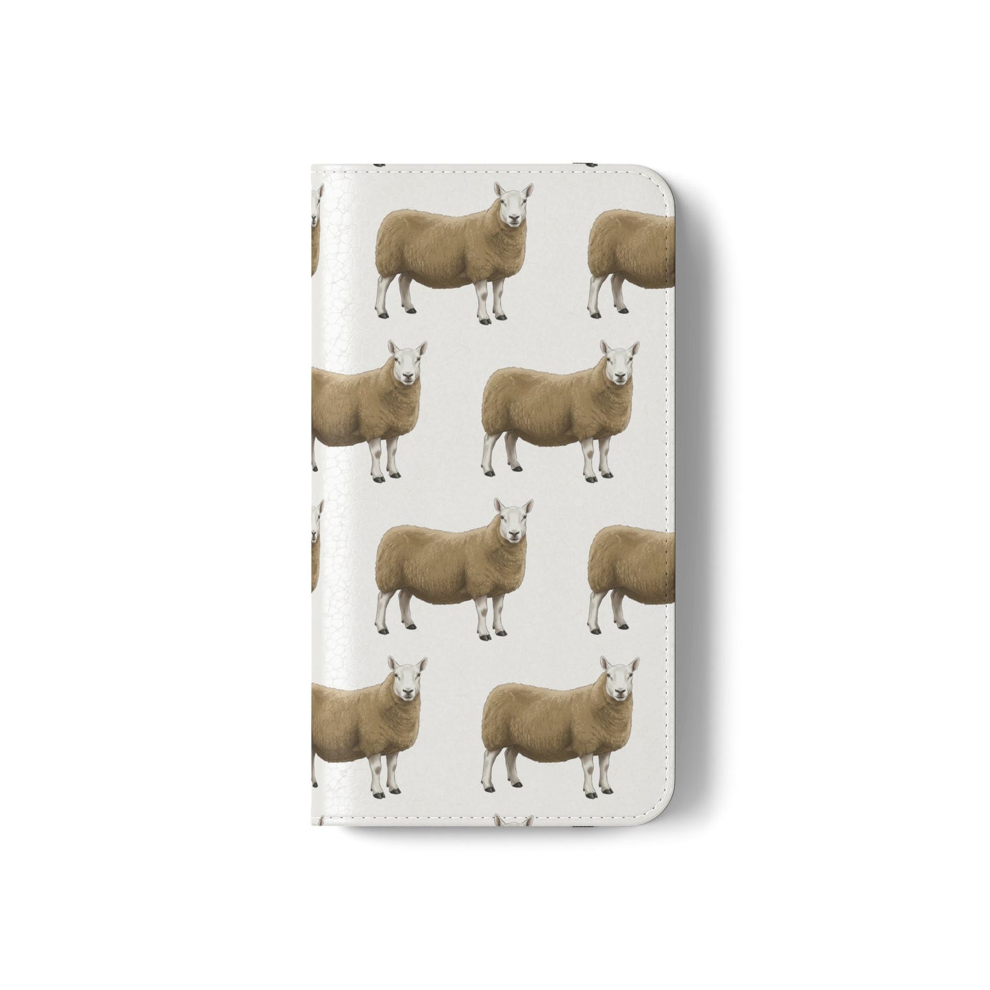 Cheviot Sheep Pattern Flip Phone Case – Cute Pastoral Wallet Cover with Card Slots