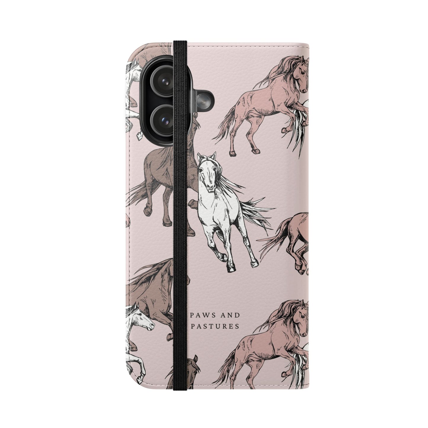 Horse Pattern Flip Phone Case — Pink Running Horses Wallet Cover