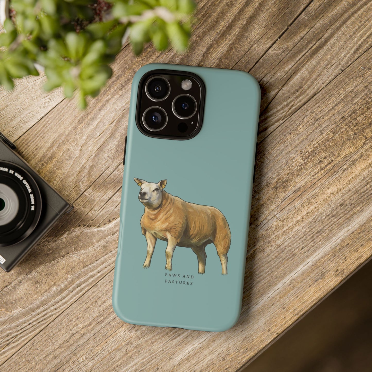 Teal Texel Sheep Illustration Phone Case — "Paws and Pastures" Protective Phone Cover