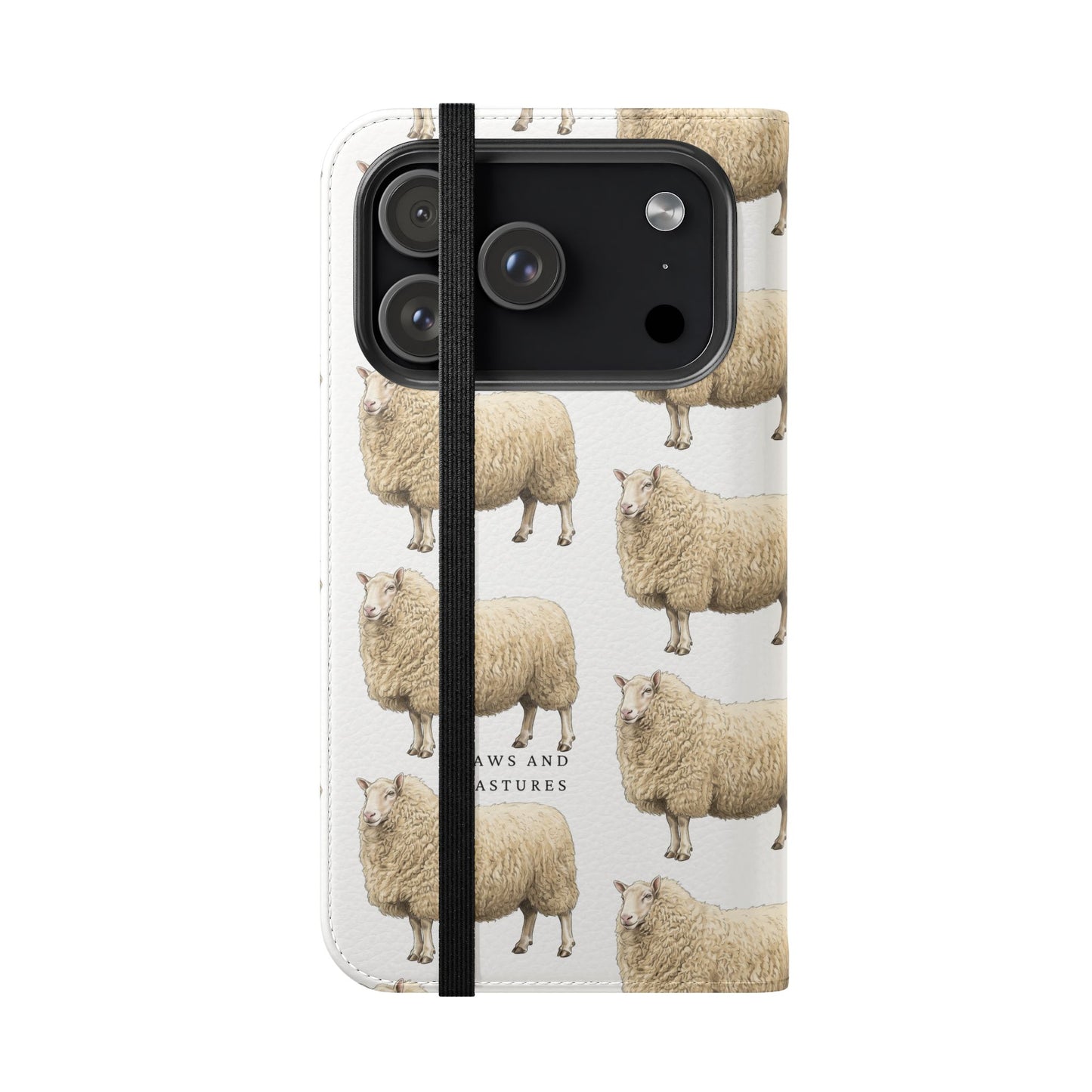 Cheviot Sheep Pattern Flip Phone Case – Cute Pastoral Wallet Cover with Card Slots